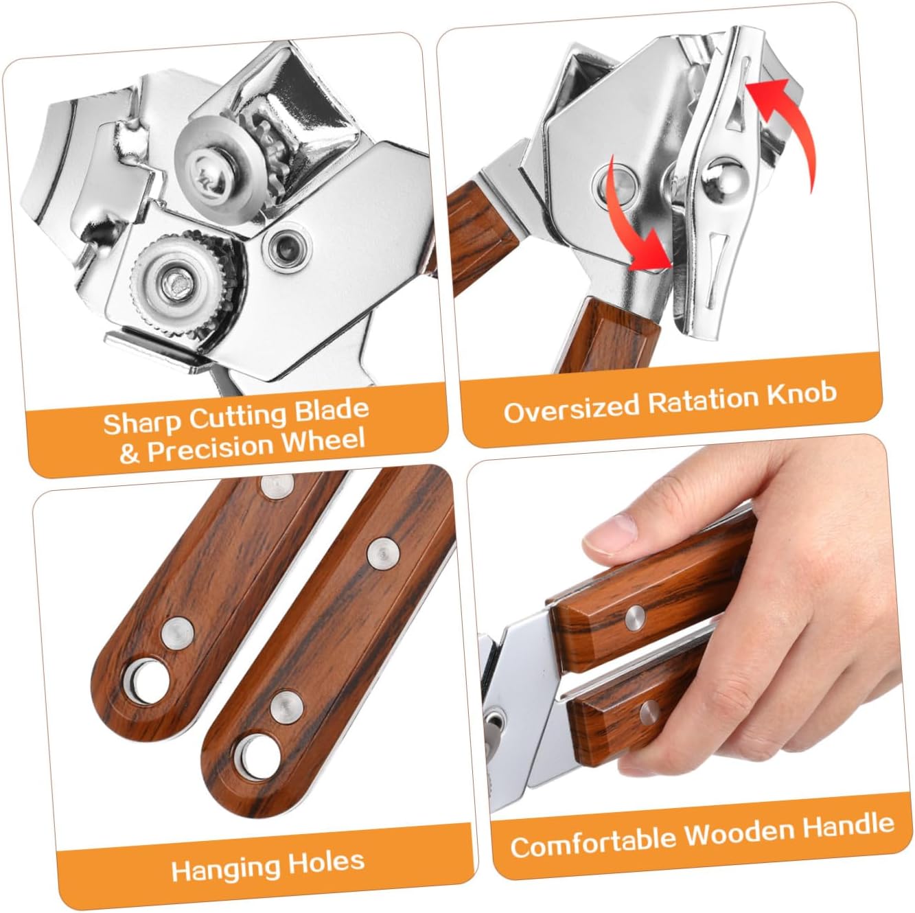 Stainless Steel Can Opener Wooden Handle Multifunctional and Bottle Opener for Comfortable to Hold Kitchen Bar and Home Use Resistant Kitchen Gadget