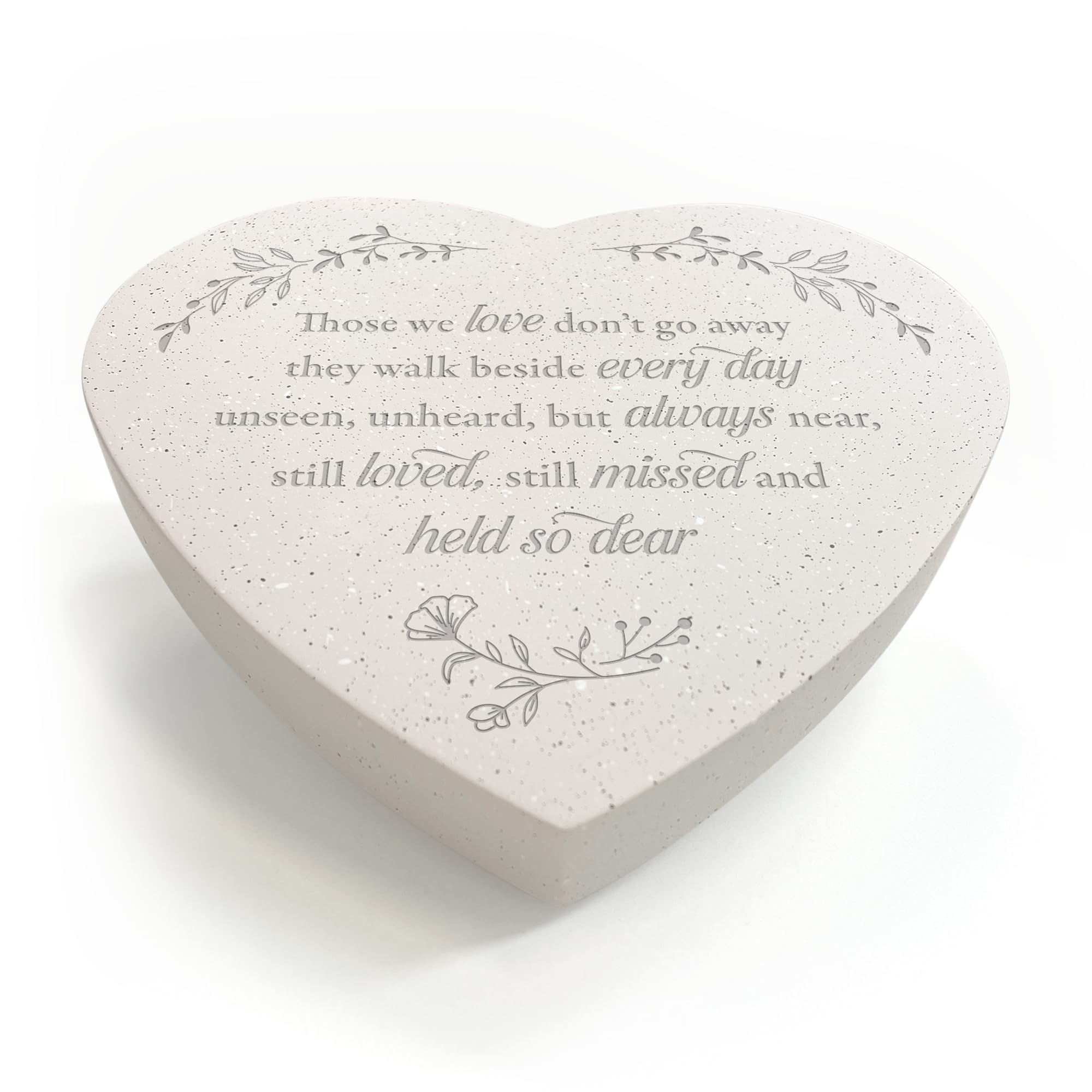 The Lovely Keepsake Company Traditional Wreath Design Resin Heart Grave Marker | Those We Love Don't Go Away Memorial Plaque | Weatherproof Cemetery & Garden Tribute | Engraved Remembrance Stone