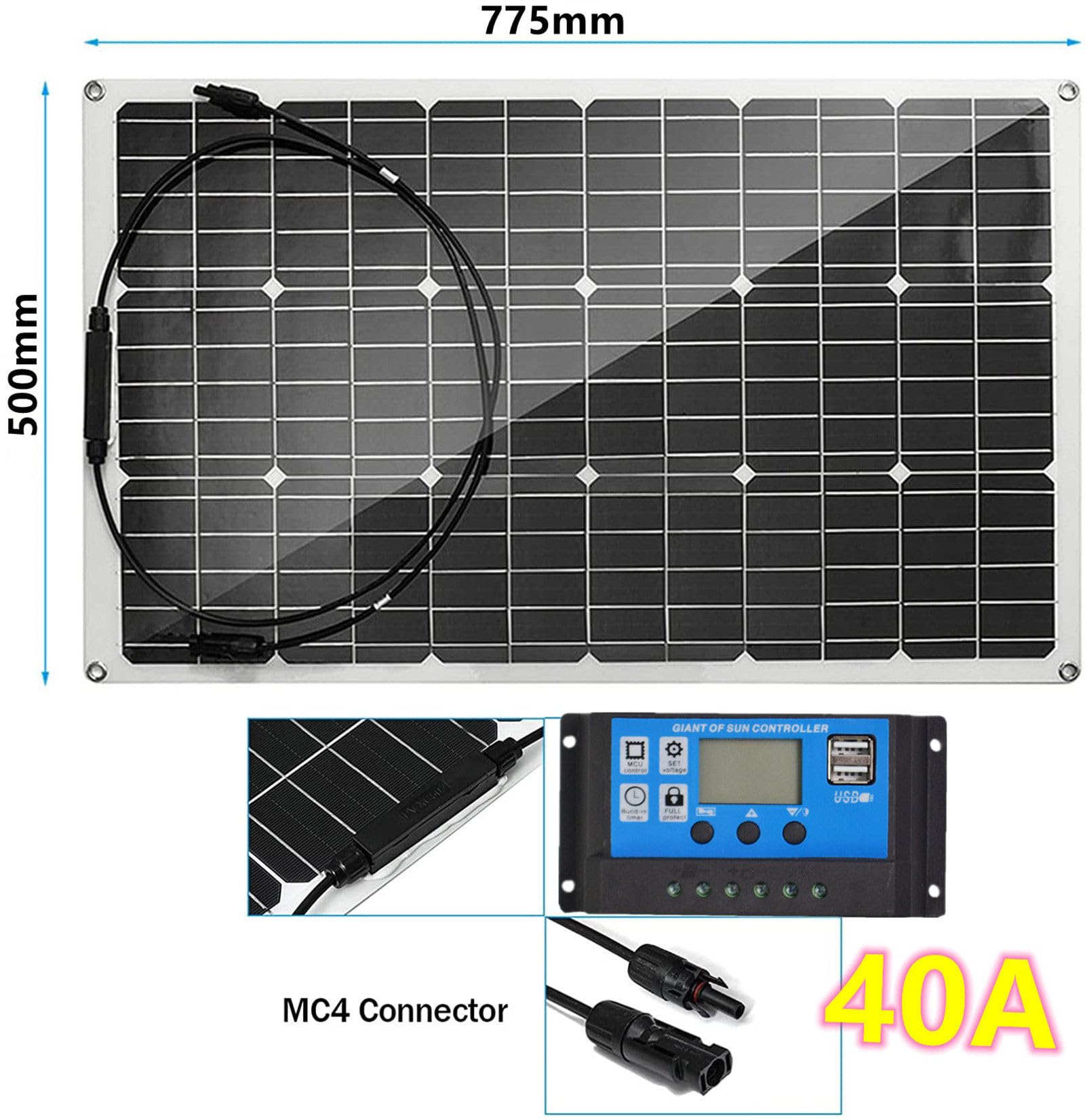 Zestaw paneli słonecznych 150 W, 300 W, 450 W, 600 W, ładowarka 12 V z kontrolerem ładowania 40 A, łatwa instalacja do łodzi, samochodu, domu, ogrodu, szopy