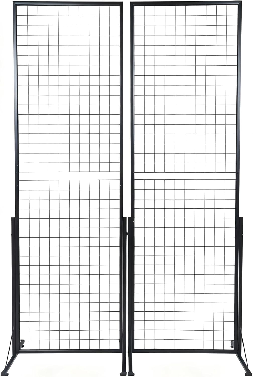 Black 24" x 68" Metal Grid Wall Panels, 2-Pack Freestanding Double-Side Display Rack with T-Base, Extra Clips and Hooks for Retail, Art Craft Shows, Home Organization