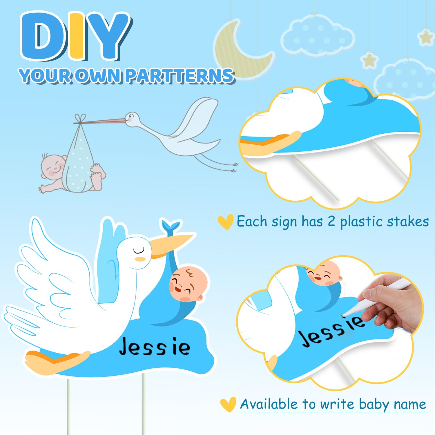 12-teiliges „It's A Boy“ Hofschild-Set Für Babyparty – Mit Heringen, Wetterfest, Für Garten & Rasendekoration