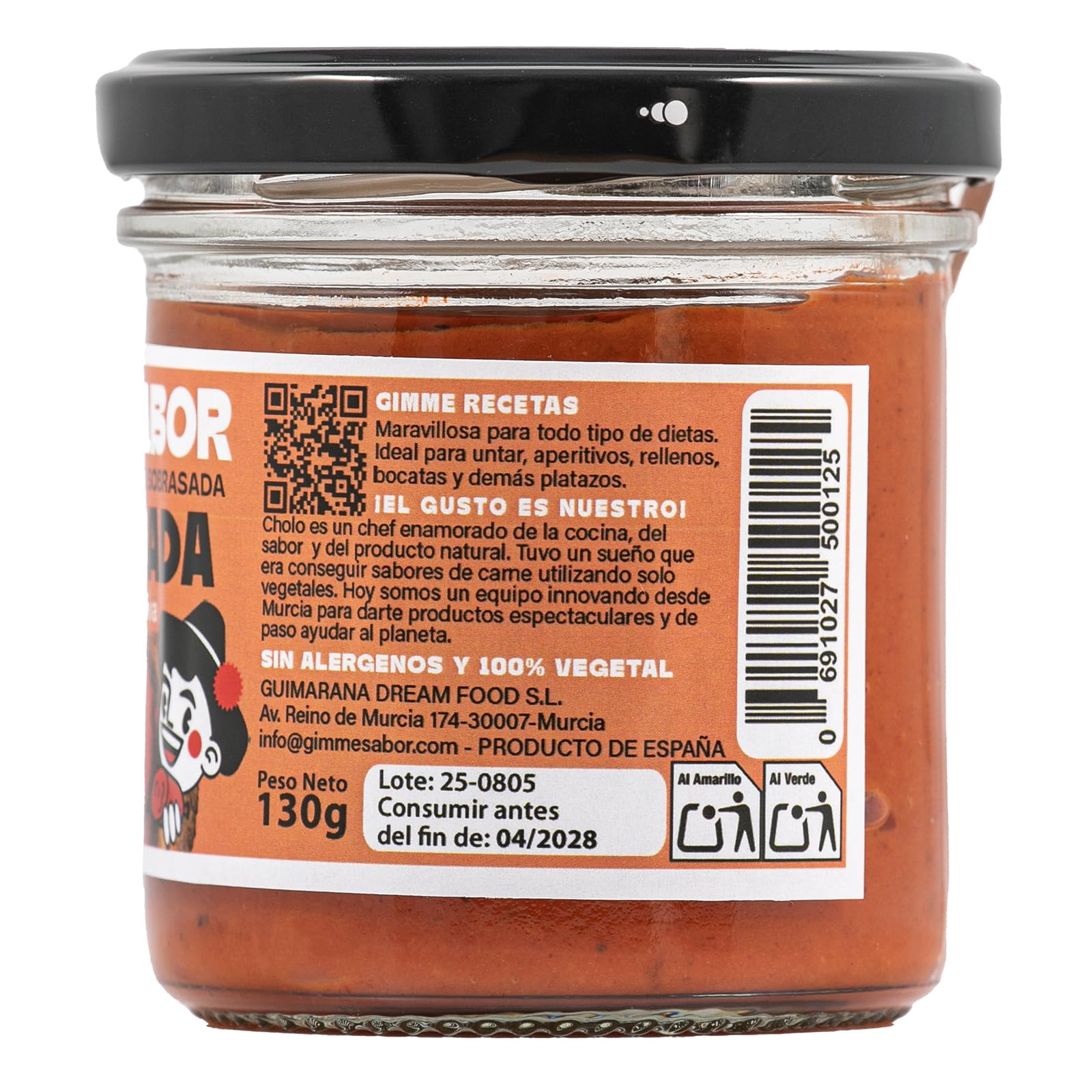 Paté Vegetal Sabor Sobrasada | Untable Vegano Bajo en Calorías con Aceite de Oliva | Sin Alérgenos, Ideal para Deportistas | Gimme Sabor 130g