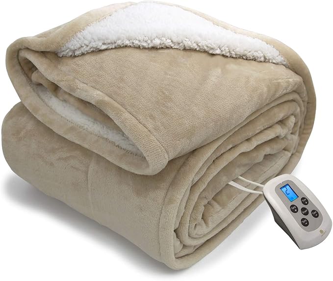 Review Twin Electric Blanket Heated Sherpa and Reversible Flannel