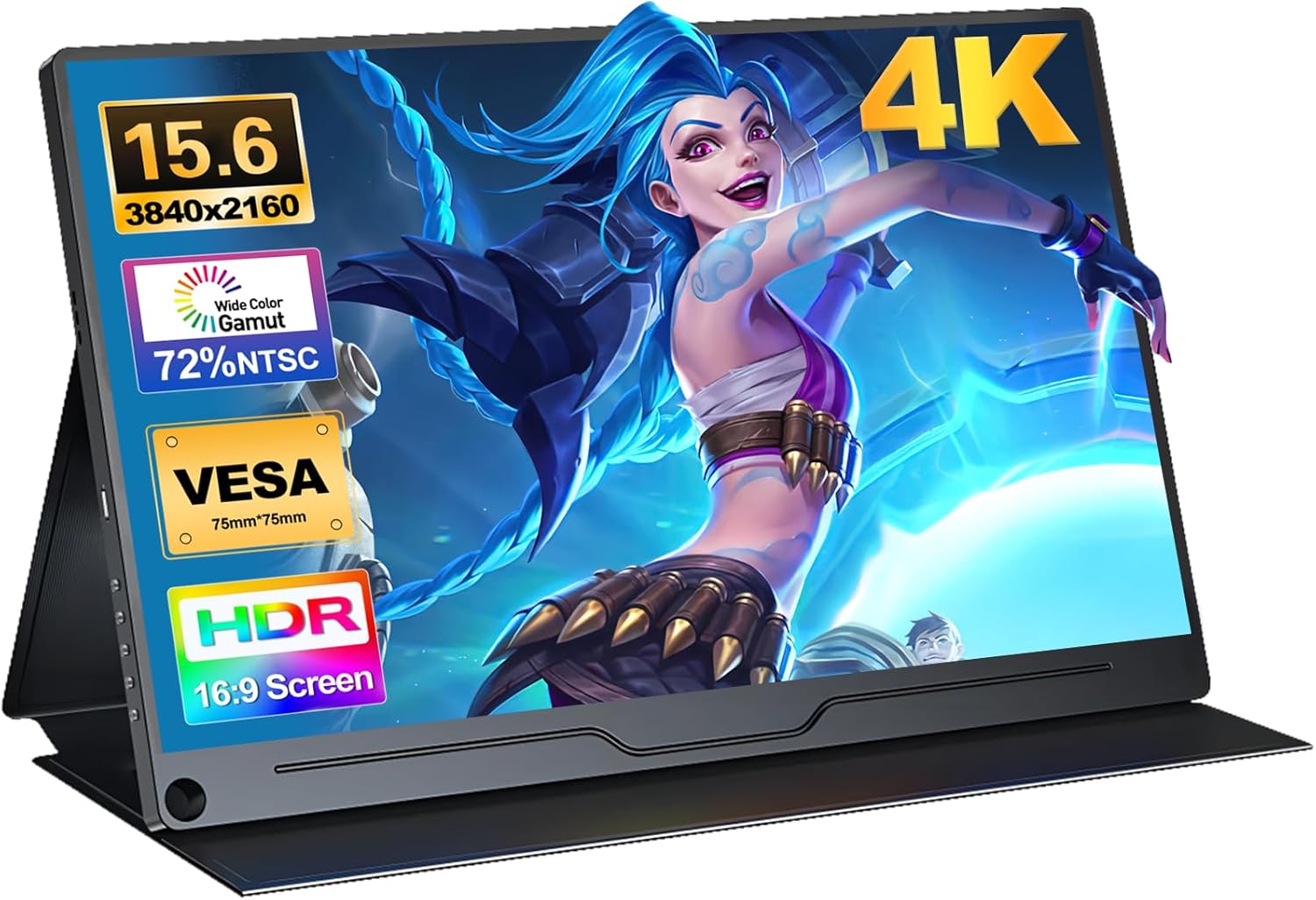 JUNEBOX 4K Portable Monitor 15.6" 3840 * 2160 HDR Display, 500nits 8bit QHD USB-C HDMI Laptop Monitor, 16:9 IPS Eye Care External Second Screen for Mac PC Phone PS4/5 Xbox Switch