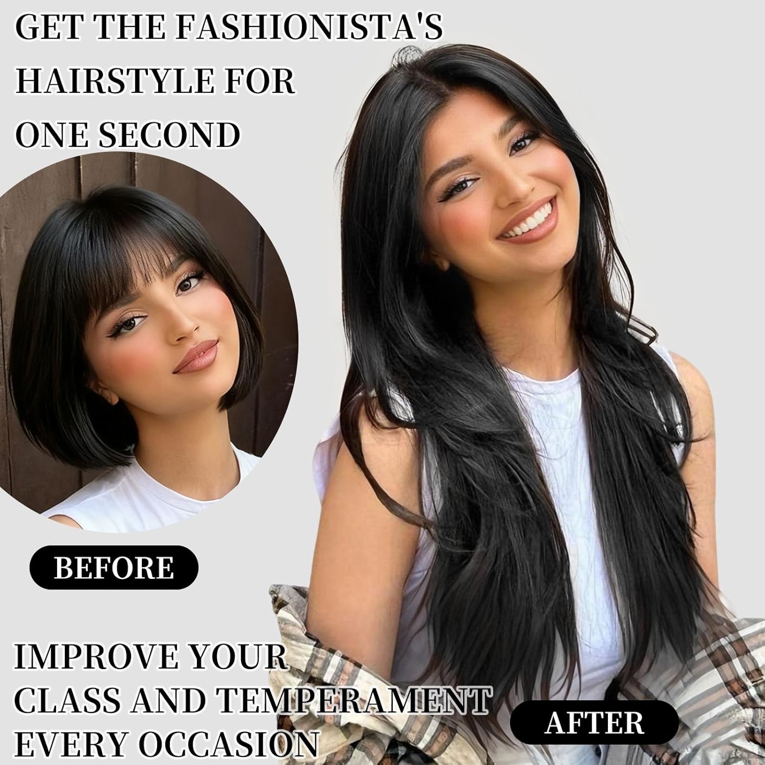 AISI HAIR 13x6 Lace Front Black Wig with Free Parting Long Straight HD Transparent Lace High Layer Layered Synthetic Wig for Women,Natural Look for Daily and Party