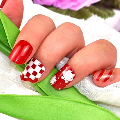 Miniatura 7 de Envolturas de uñas gratis con luz de lámpara de gel de Navidad, copos de nieve rojos y blancos, calcomanías de esmalte de uñas, tiras de uñas