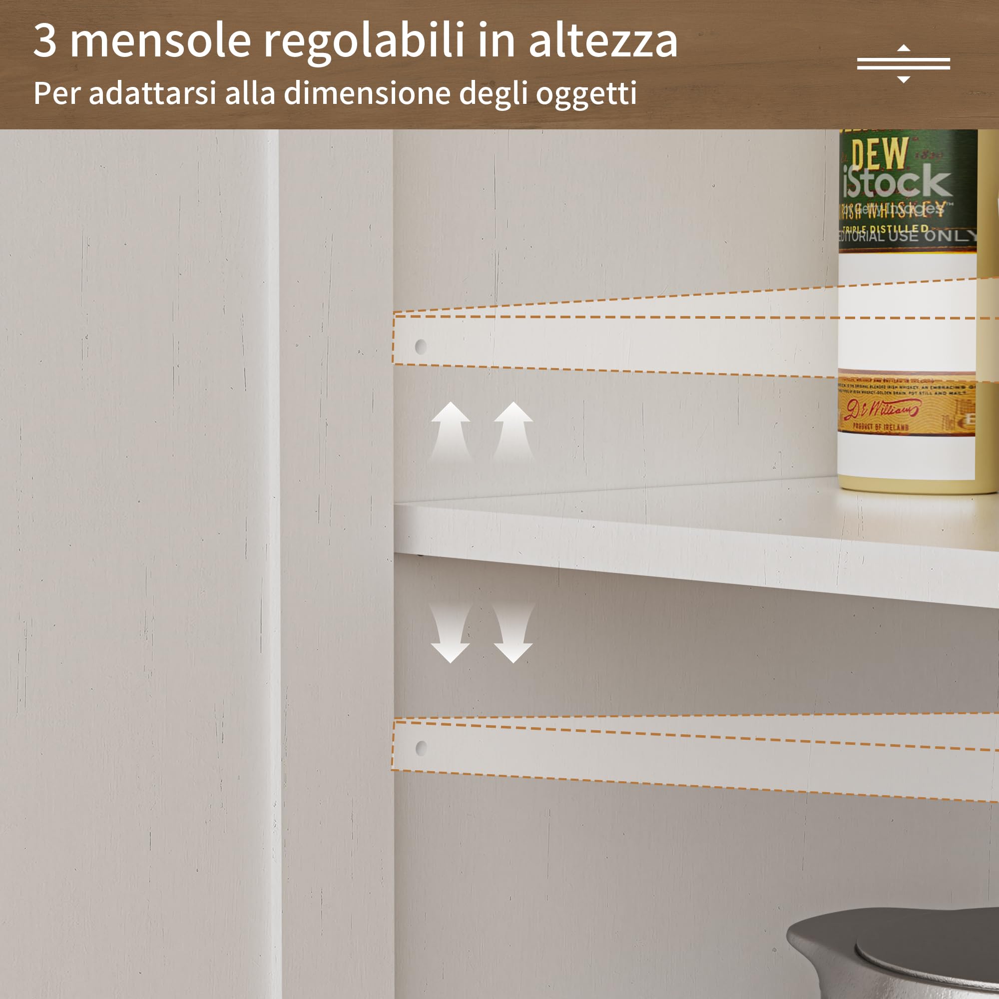 BonVache Mobile da Cucina, Buffet, Sideboard, con Porta e Mensola Regolabile, 2 Cassetti, per Cucina, Sala da Pranzo, Soggiorno, Bianco