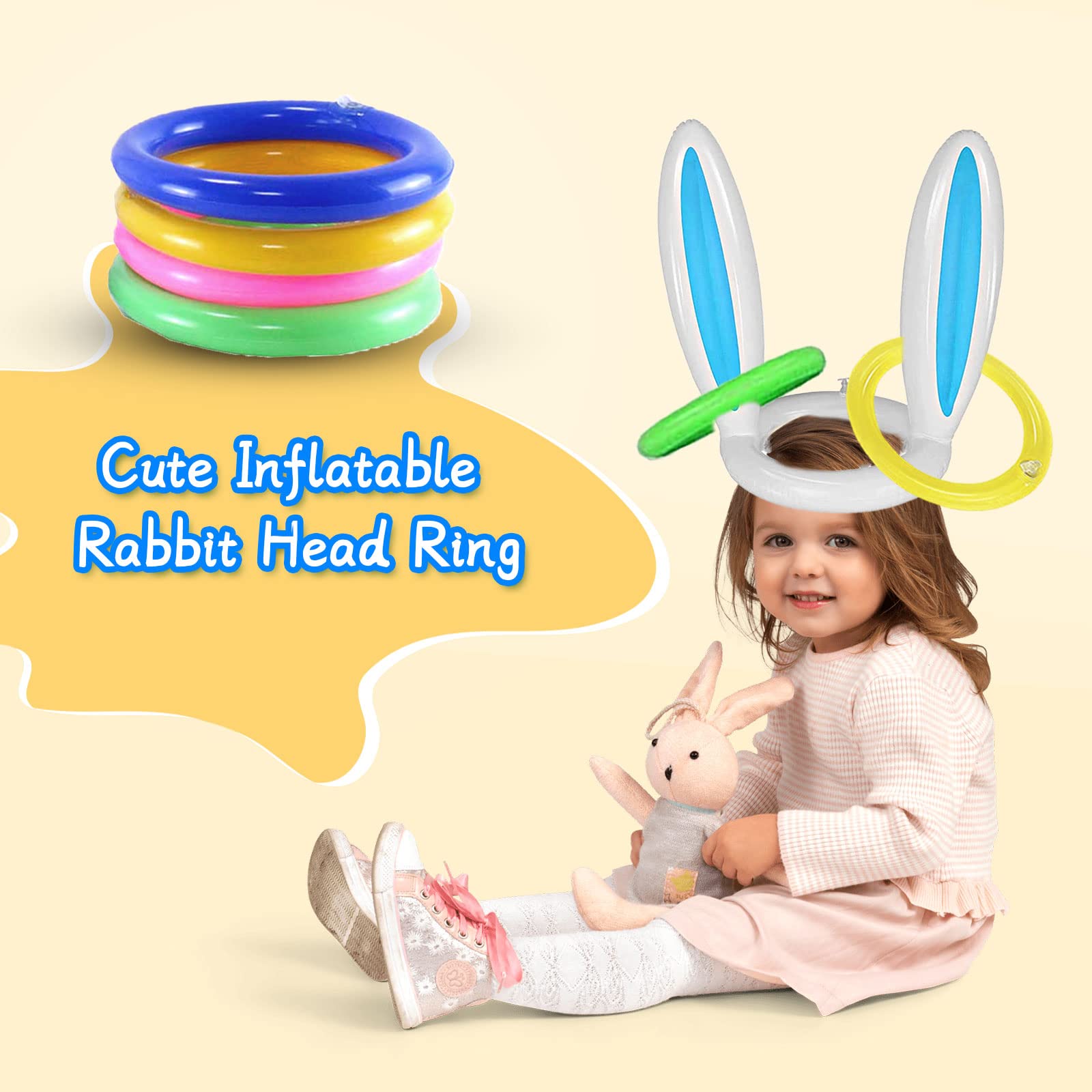Lot de 2 Jeux de Lancer d'anneaux gonflables pour Oreilles de Lapin (2 Ensembles, 8 Anneaux et 1 Pompe)| Fournitures de fête pour Enfants ou Famille