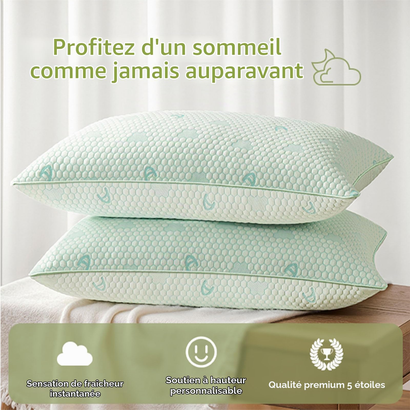 ACCURATEX Oreiller rafraîchissant mémoire de Forme Lot de 2, 40×60 cm