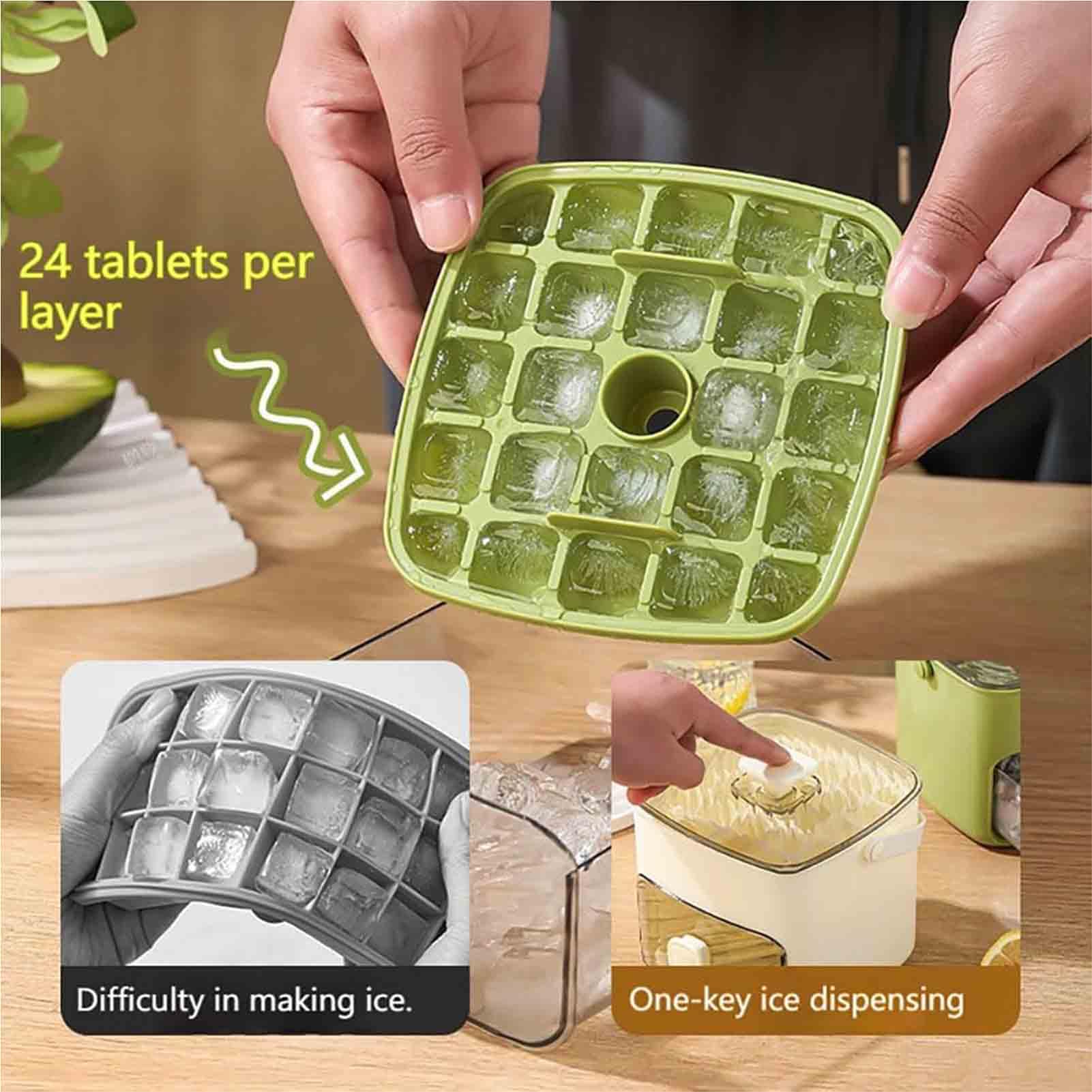 Ice Maker portatile, con coperchio e scatola di stoccaggio 48 Cubes, con Easy Press Lid, Handled Press-Type Ice Cube vassoio a doppio strato, rilascia facilmente cubetti di ghiaccio al tocco di un pul