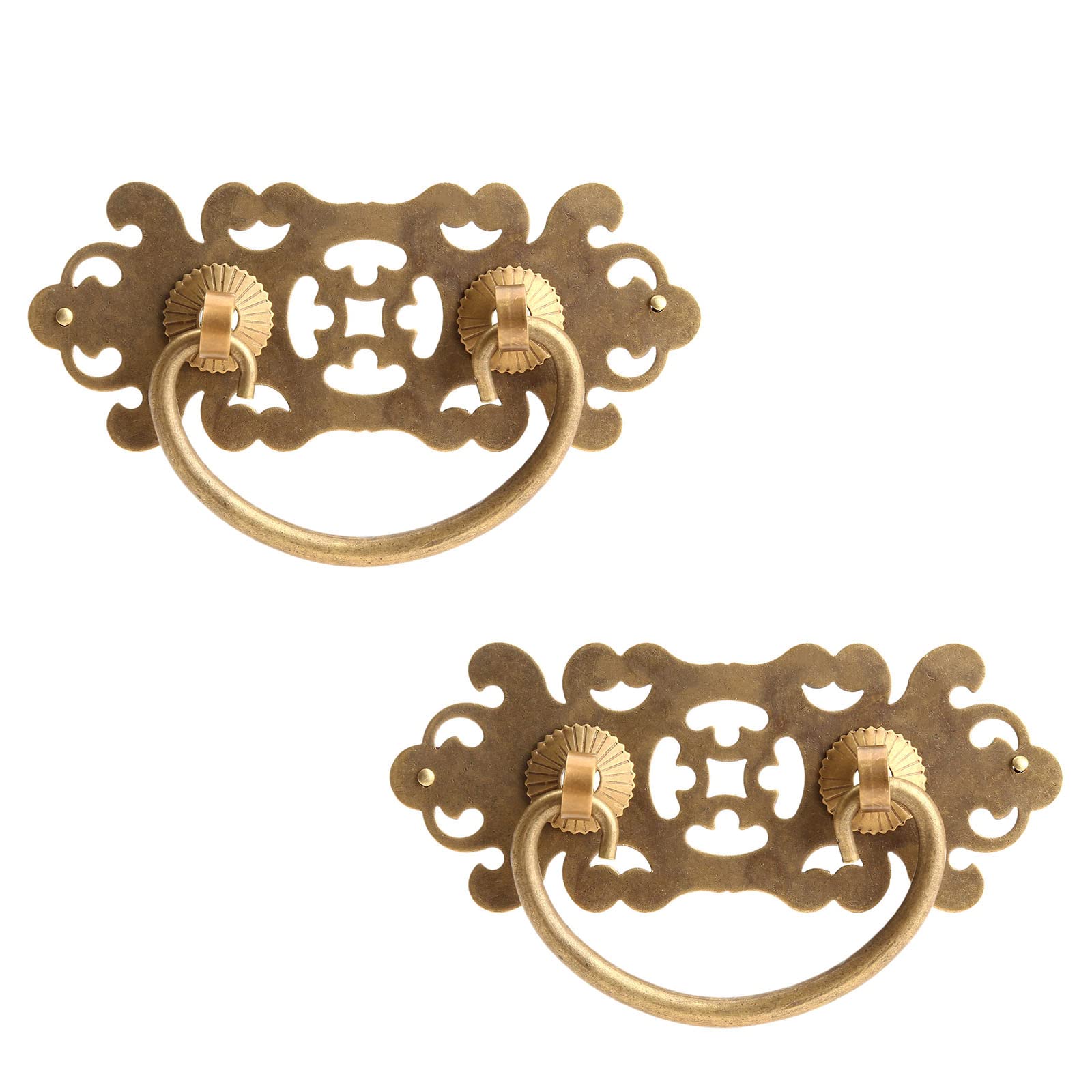 Mgoodoo 2Pcs Retro Cabinet Knobs, Hollow Copper Handle for Doors Drawers, Lockers, and Cabinets Vintage Lace Assembly Handles