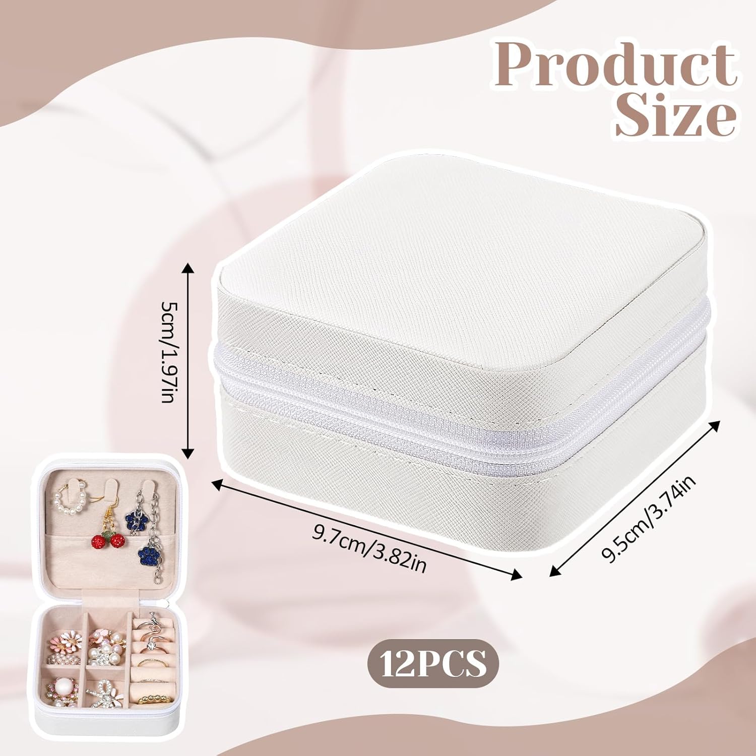 SHENLIU 12 Pcs Travel Jewelry Case, Small Bridesmaid Gifts Travel Jewelry Box Leather Portable Earring Necklaces Storage Organizer for Beauty Gifts Women Girls 3.82 x 3.74 x 1.97 inches