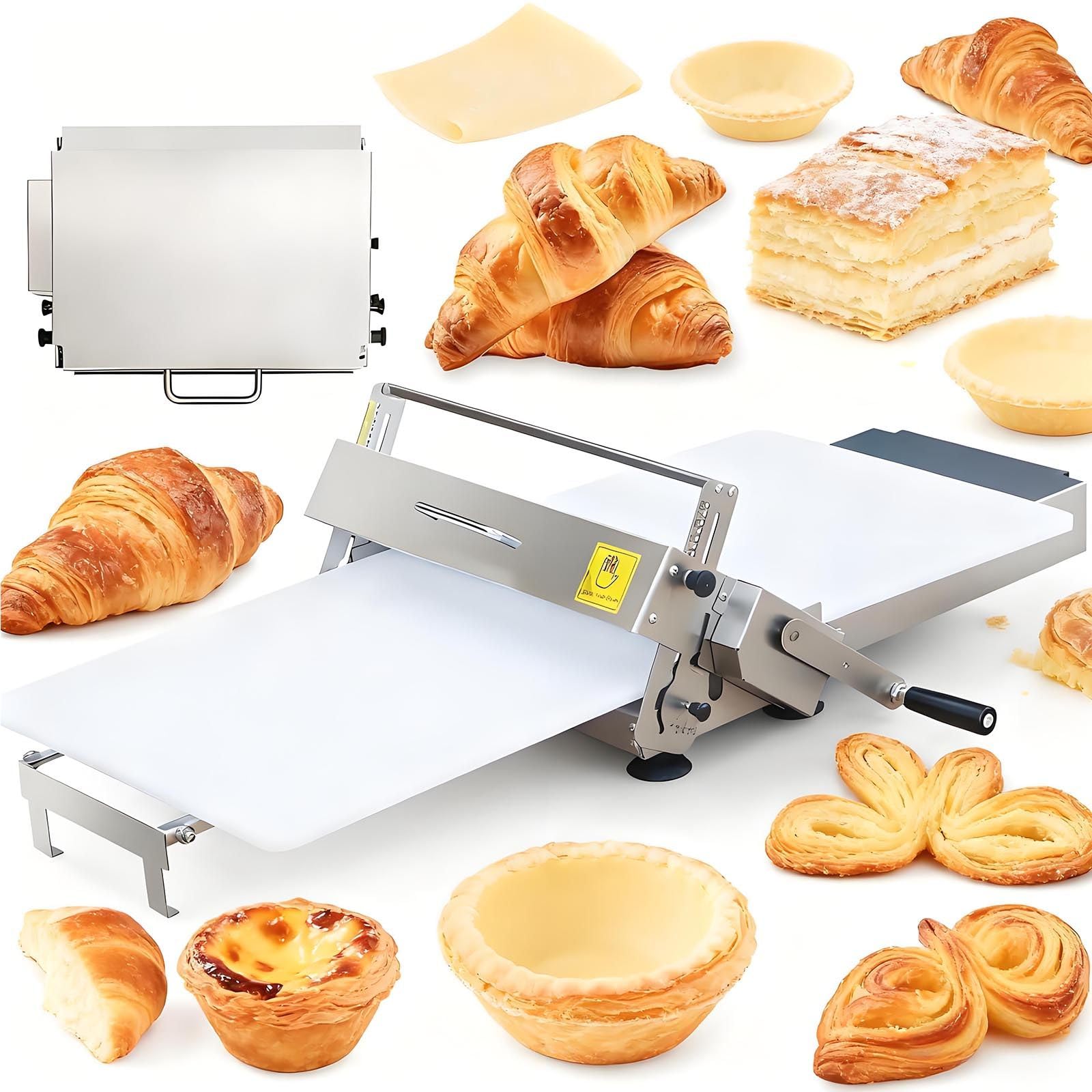 Laminadora De Masa Manual, Rodillo De ReposteríA Plegable Mejorado Con Grosor Ajustable De 0 A 25mm, Prensa De Masa De Acero Inoxidable Y Laminadora De Croissants Para PanaderíAs A