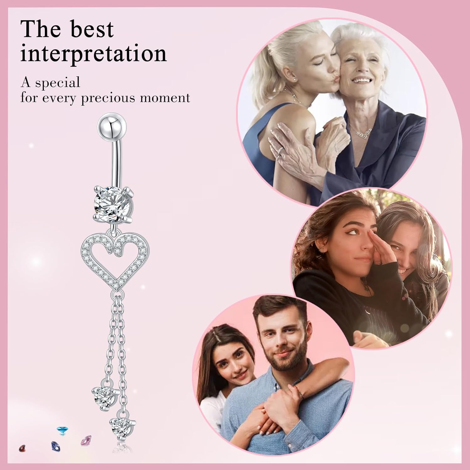 925 Sterling Silver Navel Rings, Dangle Belly Button Ring,Belly Piercing Jewlery, Clear CZ Navel Piercing Jewelry for Women Men - Image 5