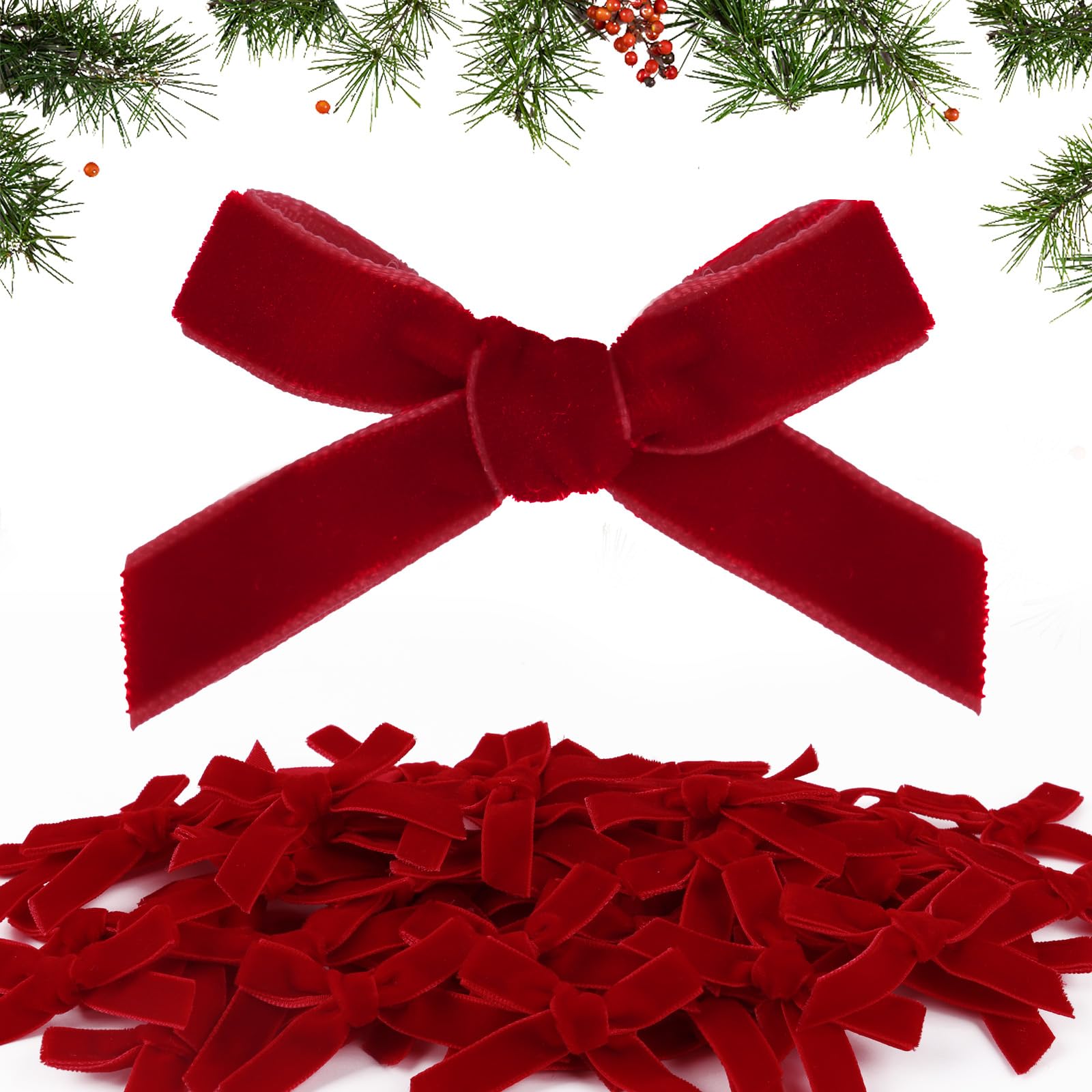 50 Nœuds De Ruban Velours Rouge Noël - Arcs Décoratifs 4,5x4 Cm Pour Sapin, Cadeaux, Cartes