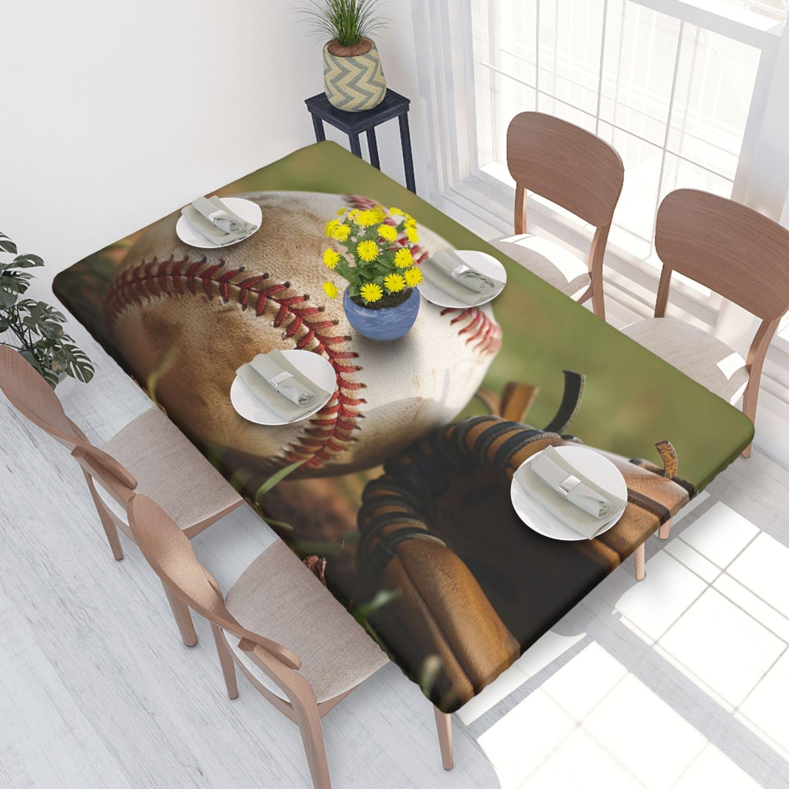 WPKJU Baseball Printed Tablecloths 4ft Rectangular Table Covers Washable Polyester Decorative Table Cloth for Dining Table Picnic Wedding