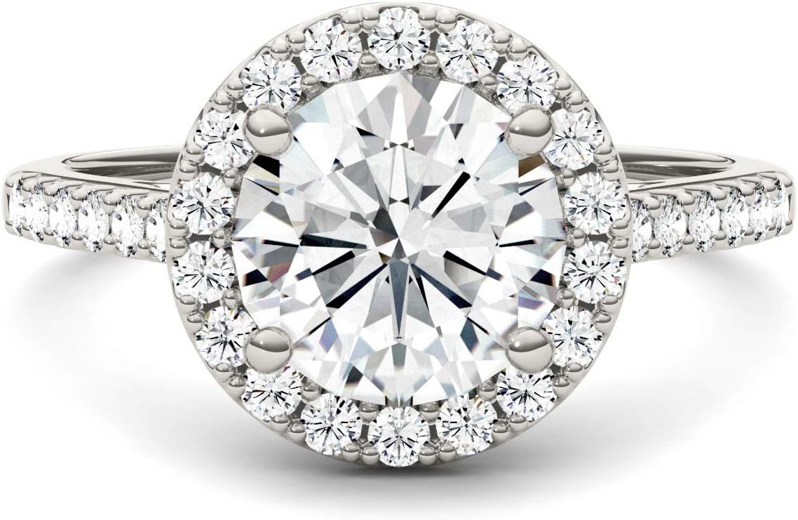 Charles & Colvard Created Moissanite 8mm Round Cut Engagement Ring for Women | 2.35 cttw DEW | Lab Grown | Solid 14K White Gold with Rhodium