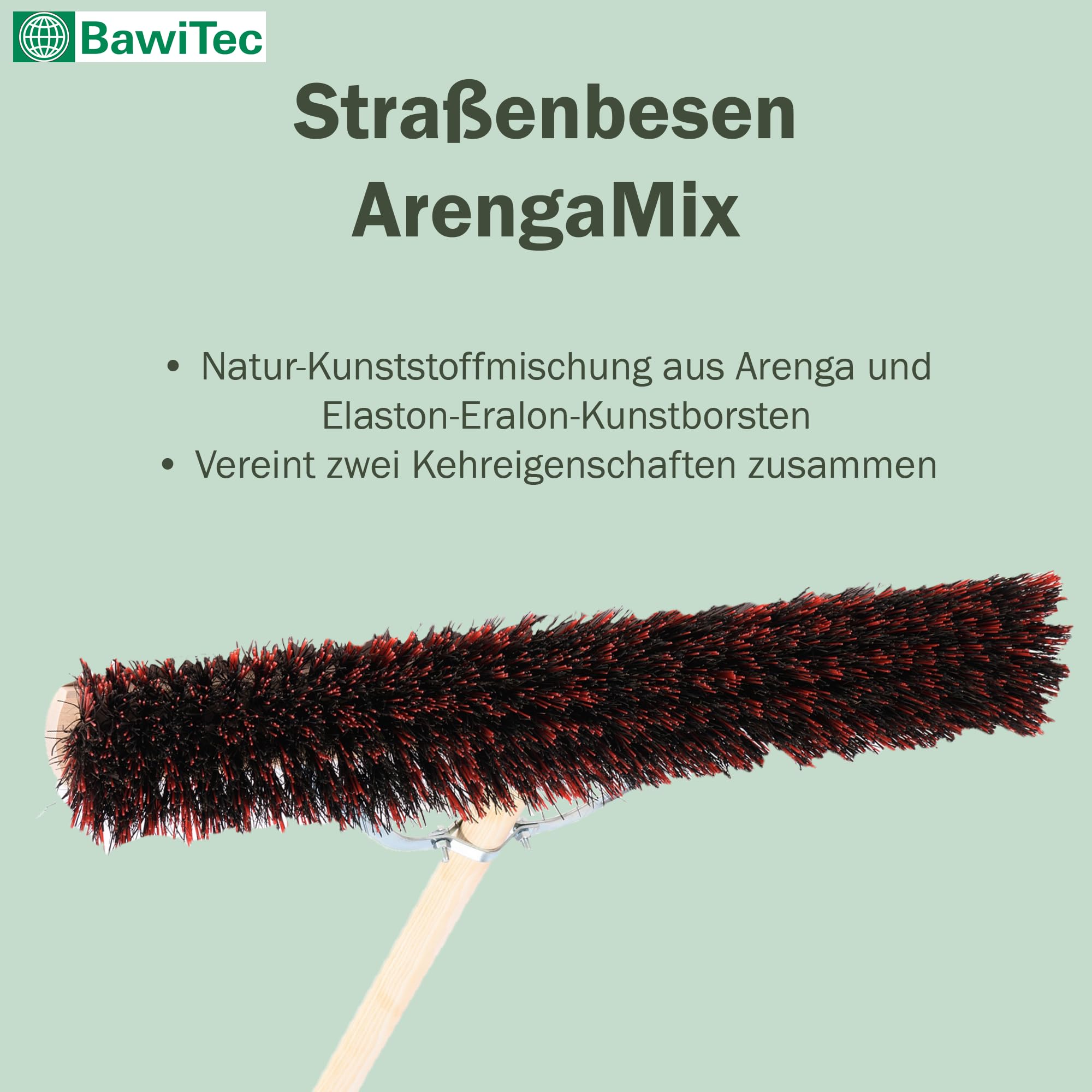 Spezial Besen 60cm mit Stiel 160cm ArengaMix Borsten Stabi Straßenbesen | Arenga-Elaston-Borsten-Mix, Speziellem Stielstabilisator, Robust und stabil, Für groben und feinen Schmutz