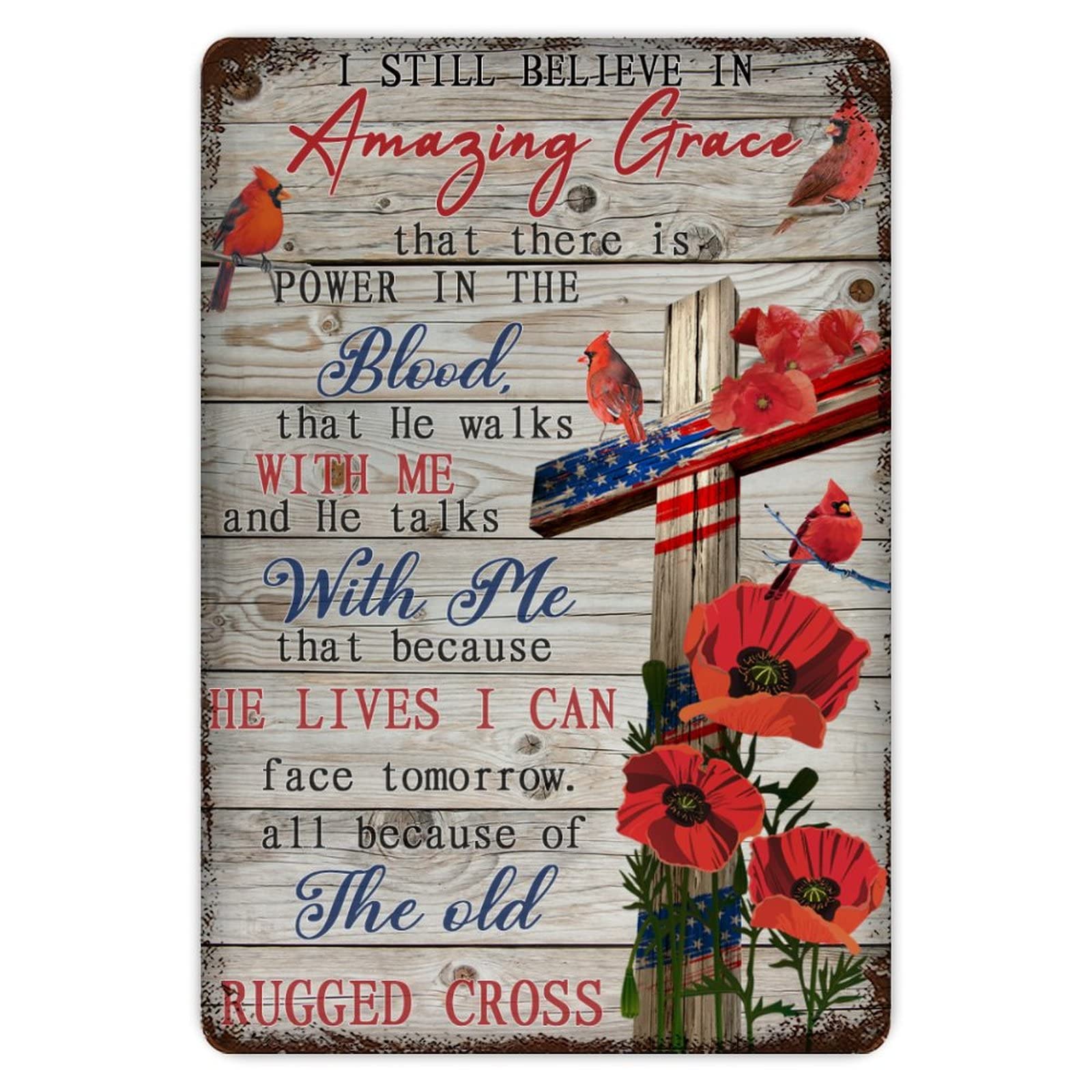 ENEDNATE I Still Believe In Amazing Grace Cardinals Cross Christian Aluminum Sign 8x12 inch Vintage Metal Tin Sign Home Decor for Club Bar Garden Kitchen Restaurant