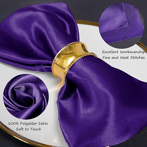Miniatura 3 de SiinvdaBZX 100 servilletas de tela moradas de 12 x 12 pulgadas, servilletas cuadradas de satén de tamaño pequeño, servilletas de cena suaves y