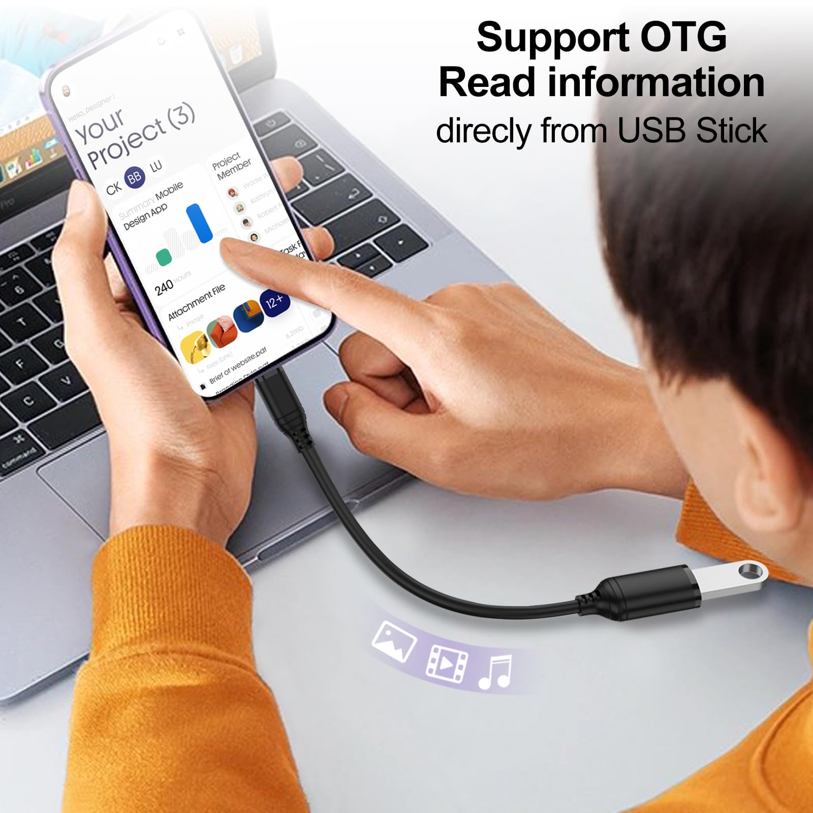 Tobfit Adapter USB C na USB 3.0, USB C na USB OTG kabel 18 cm do iPhone 16 15 Pro Max Plus, Samsung Galaxy S25 S24 S23 S22 S21 S20 FE, Huawei P40/P30/P20 Pro, Google Pixel 9/8/7(PVC)