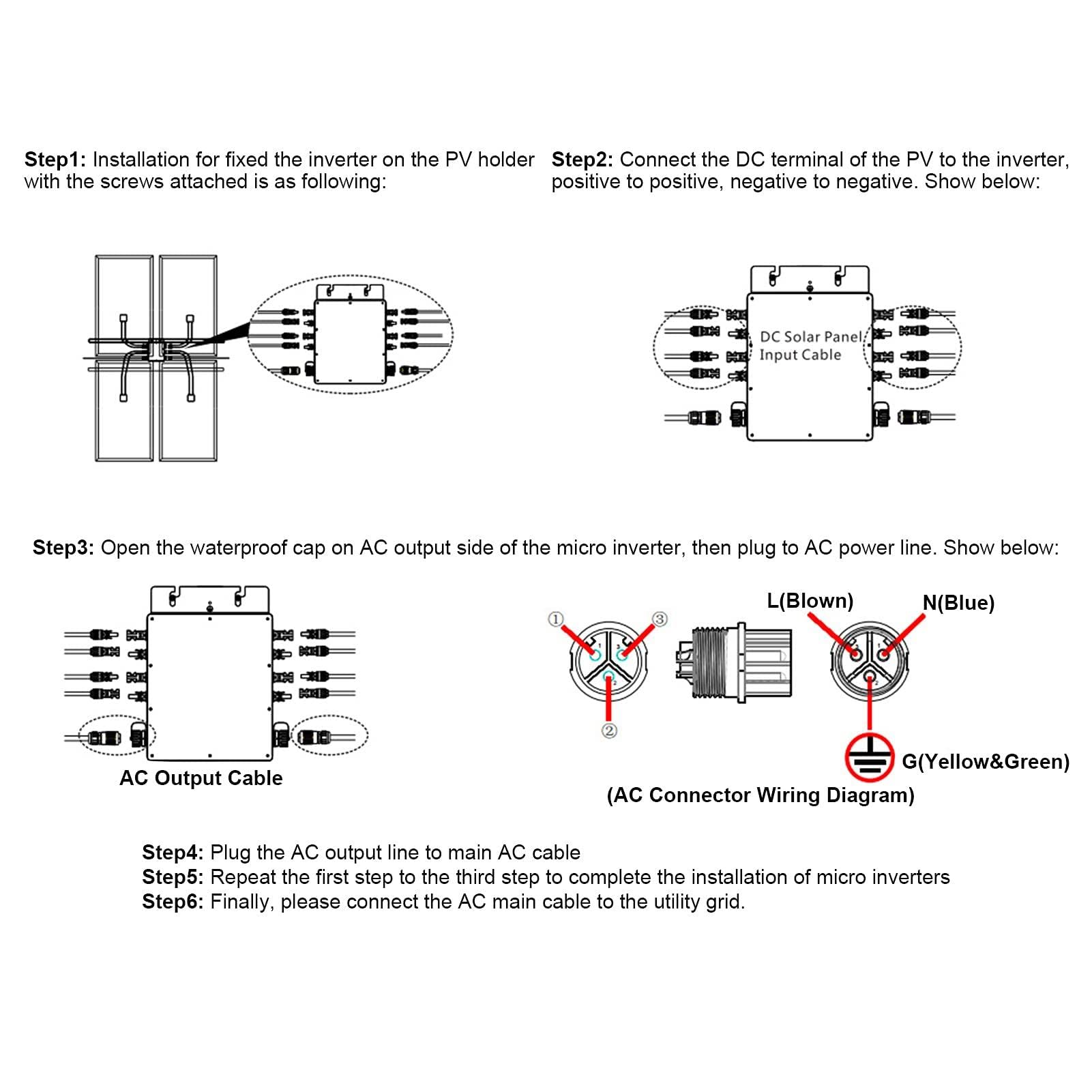 Grid Tie Inverter,Solar Grid Tied Micro Inverter, Wodoodporny mikroinwerter sieciowy ze stopu aluminium, DC 22-50 V do AC 110/220 V Micro Inverter, Inteligentny system monitorowania MPPT,220V