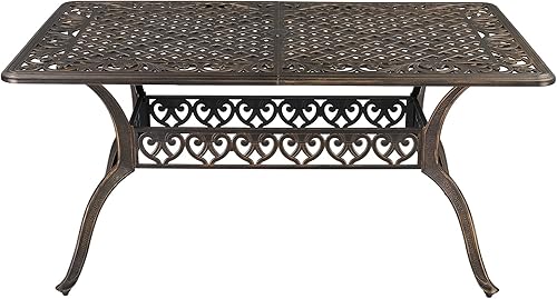 Miniatura 10 de Henf Mesa de comedor de aluminio fundido para exteriores con agujero de paraguas de 2 pulgadas, 32 pulgadas de diámetro, mesa de comedor redonda