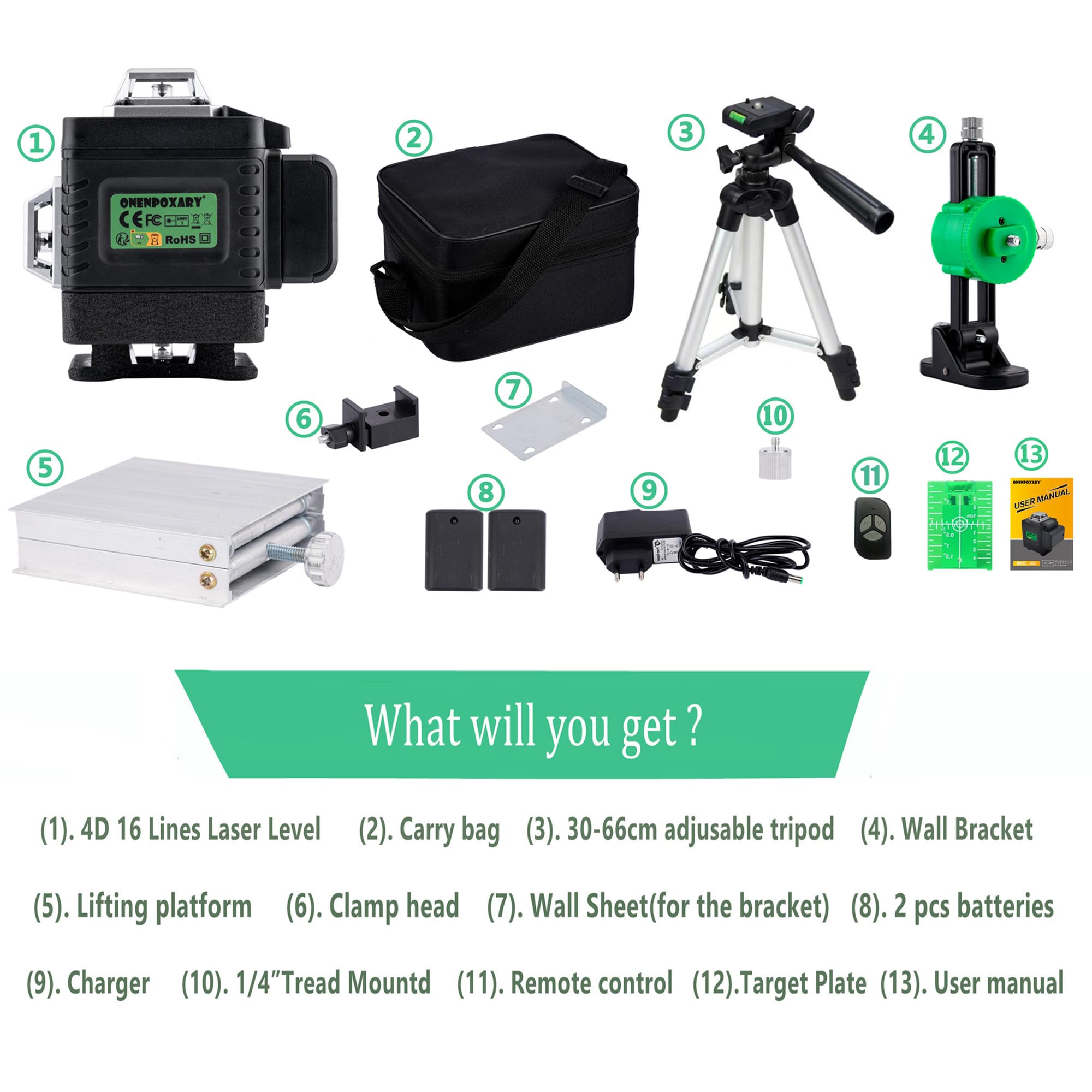 Laser Professional 4D-Laser, 16 Linien, grün, 360° drehbar