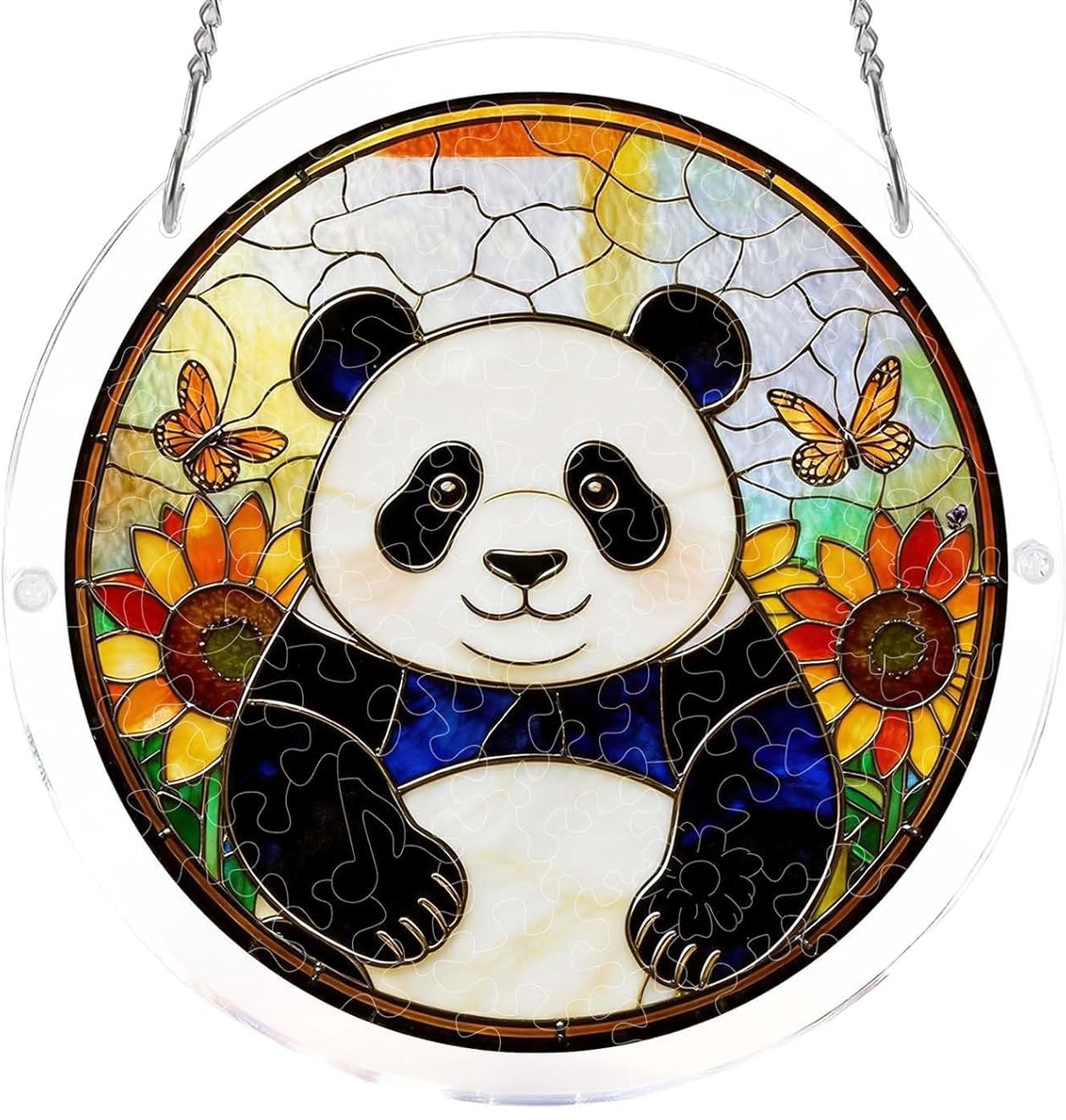 Panda Acrylic Jigsaw Puzzles Suncatcher, 8.2 Inch Window Hanging Suncatcher Acrylic Puzzle, DIY Home Decor Art Gift