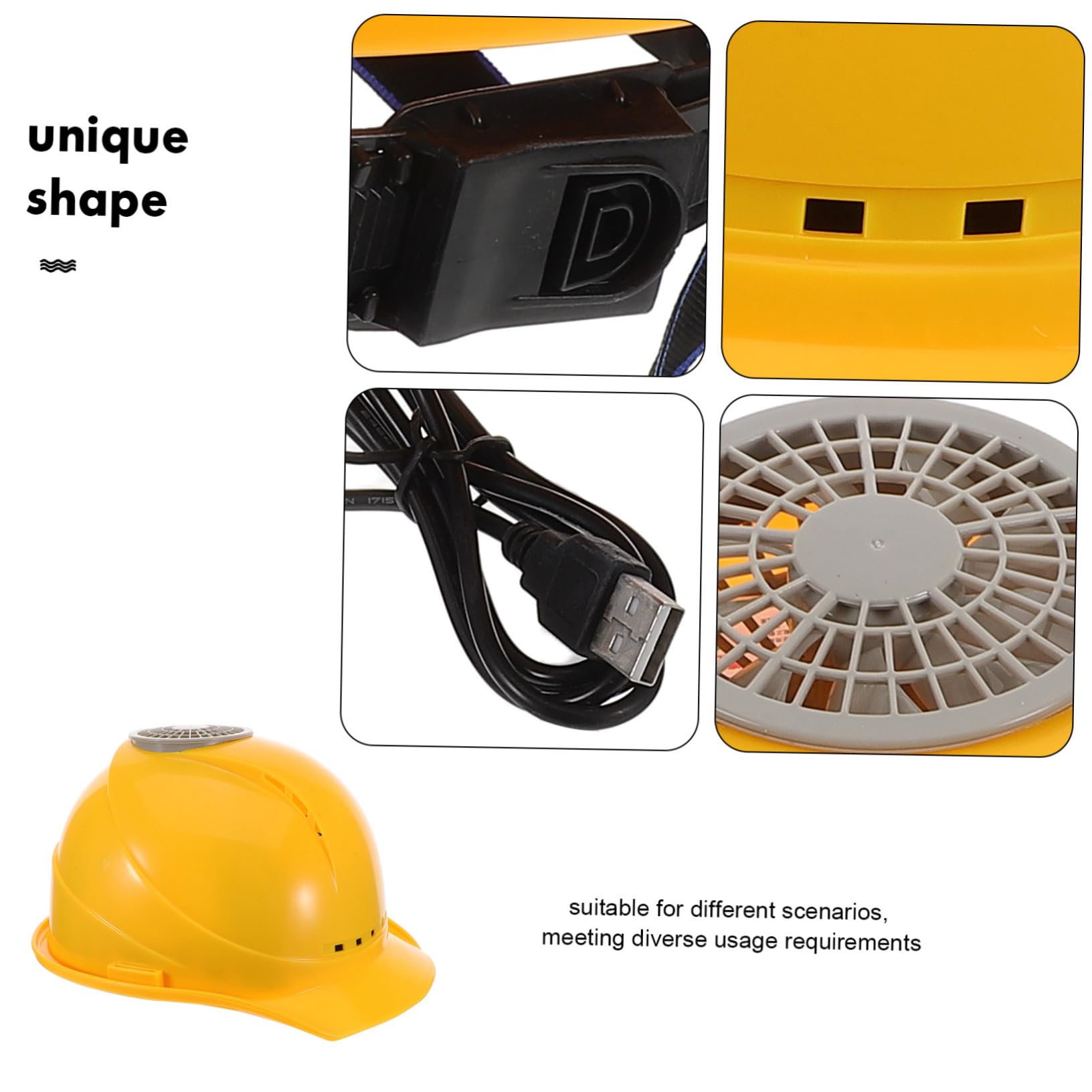 Hohopeti Casque De Sécurité USB avec Ventilateur Intégré Casque De Construction Multi-Fonctionnel pour Travail Estival Confortable Et Sécurité Jaune