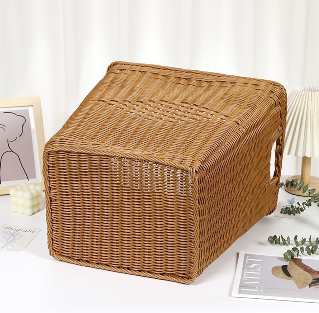 Cesta Rectangular Grande de Mimbre de imitación para Ropa Sucia, Cesta de lavandería Tejida a Mano con asa, Cesta de Almacenamiento de Juguetes, Cesta de Toallas de baño