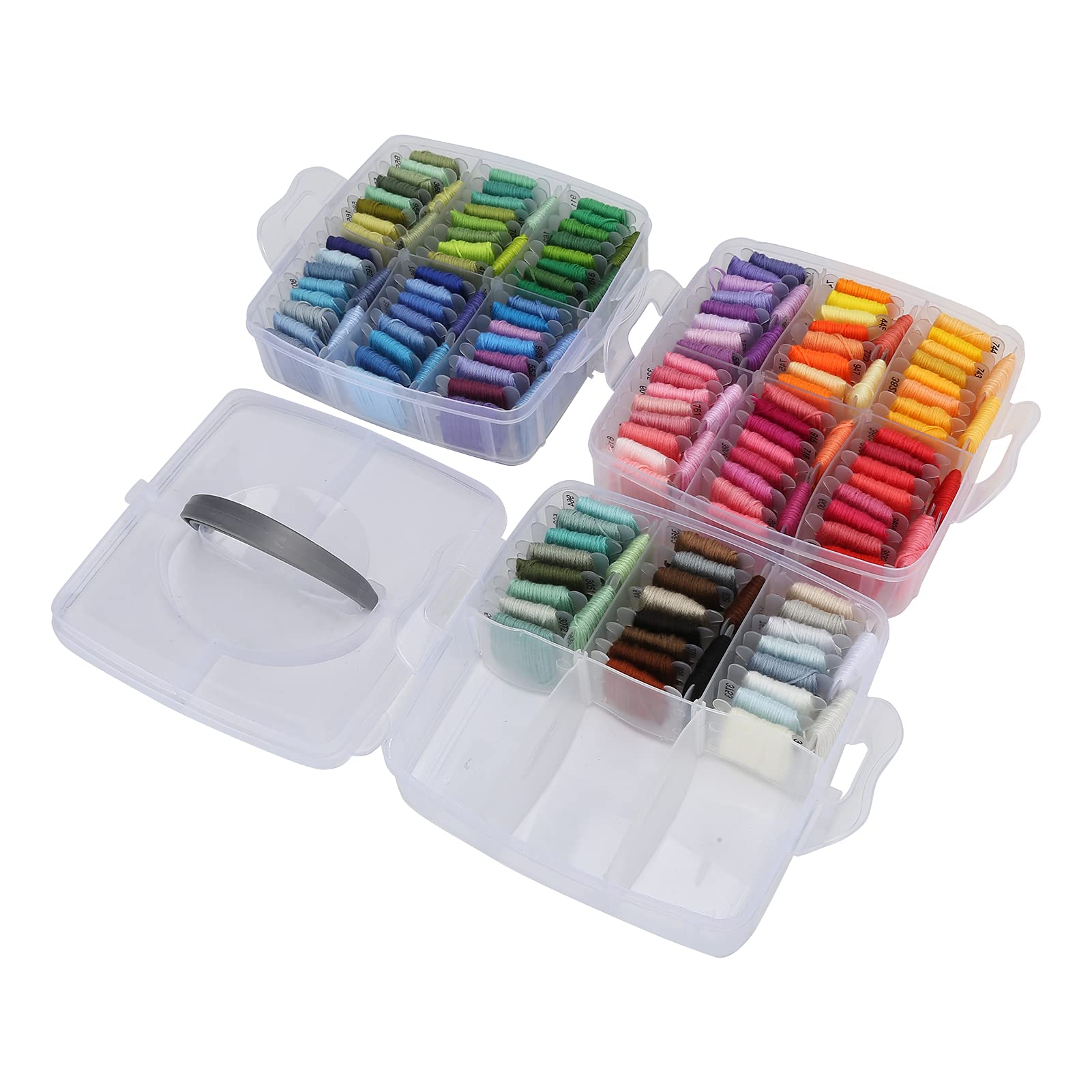150 - Set di fili da ricamo a colori, filo da cucito in poliestere per ricamo a mano e a macchina, lavoro a punto croce con bobine di plastica numerate in una scatola di conservazi
