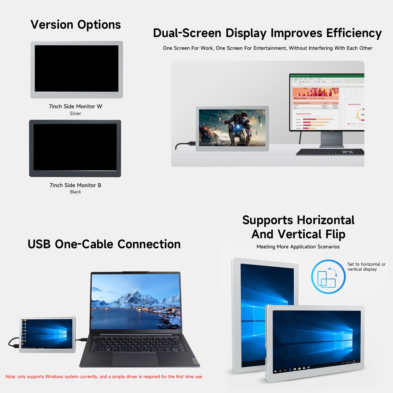 Side Monitor Note Snapklik.com : Waveshare 7inch IPS Side Monitor, Extended Monitor ...