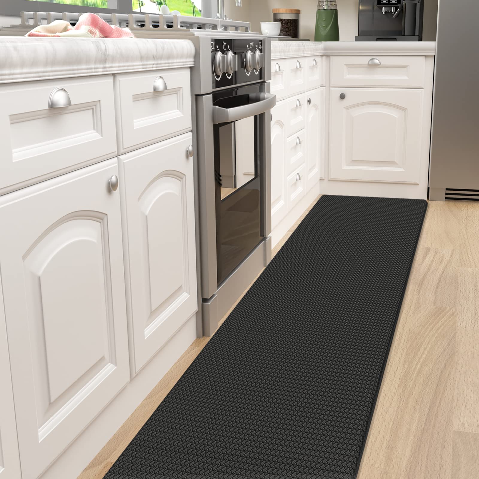 Oakeep Kitchen Mat Anti Fatigue Cushioned Mats for Floor Runner Rug Padded Kitchen Mats for Standing, 17"x95", Black