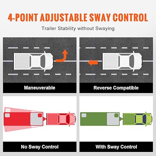 Miniatura 3 de VEVOR - Enganche de distribución de peso de remolque (1,000 lb) con control de balanceo, vástago de acero de 2 pulgadas, bola de aleación de acero