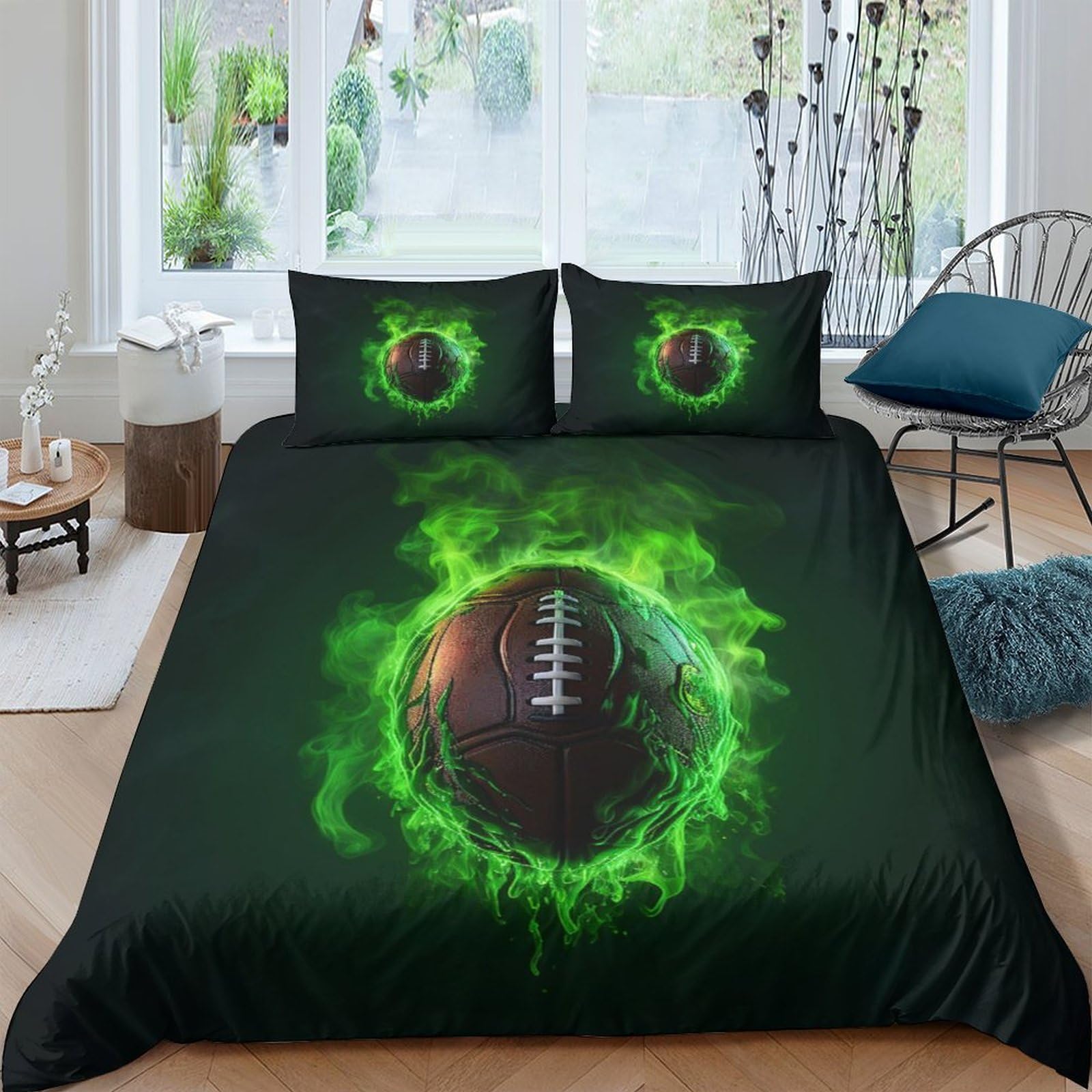 Ctjqhvkz Style-10 3D Printed Green Energy Ball Fitted Sheet Microfiber Breathable Fire Sphere Mattress Cover Bedroom Decor Single（135X200cm）