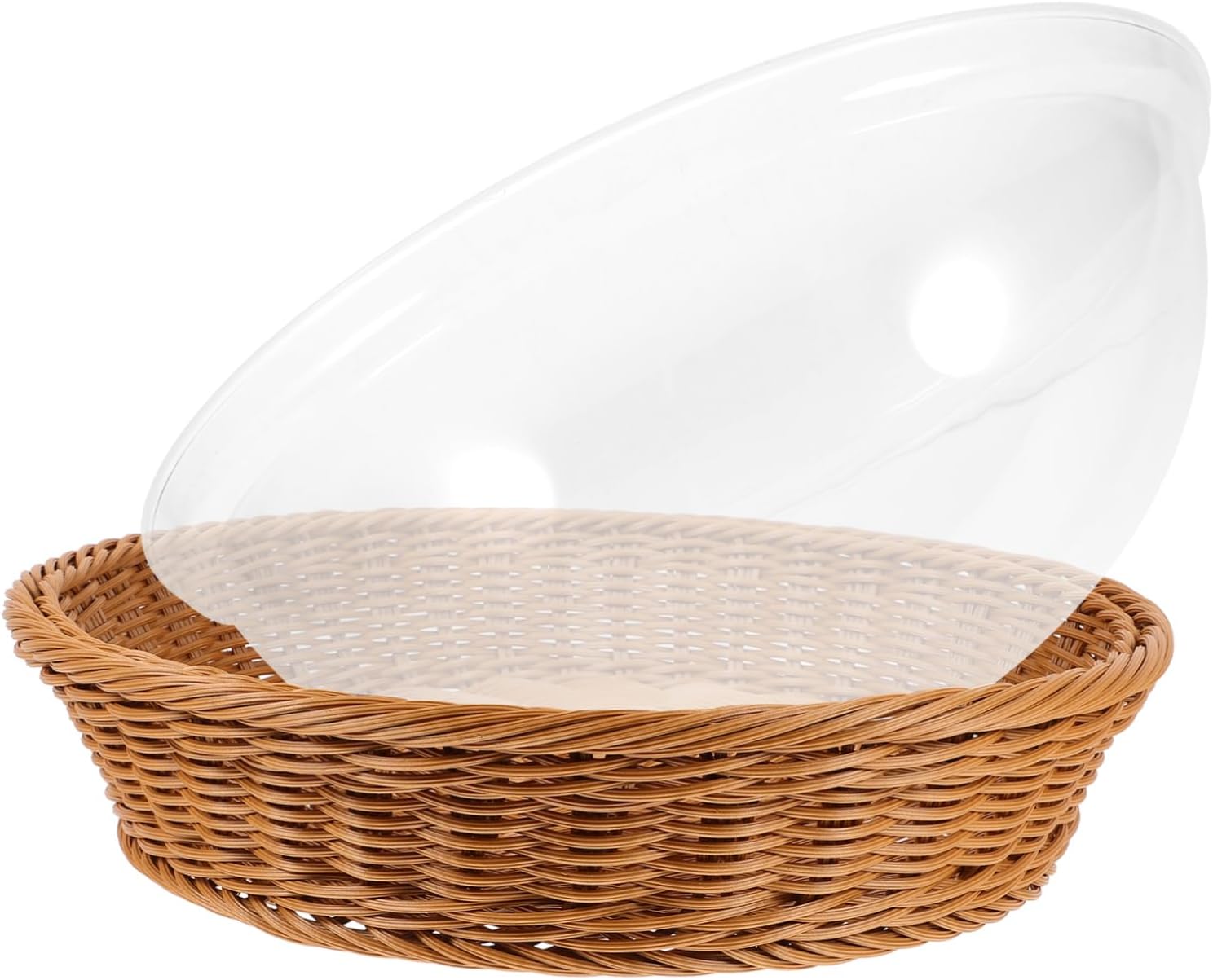 PRETYZOOM Woven Bread Basket Lid Food Serving Tray for Fruits Cakes and Snacks for Parties and Events Rustic Design for Home Display