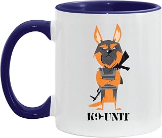 K9 Dog Gift for Police Unit Fans German Shepherd with Gun in Back 11oz 15oz Inner Color Accent Mug