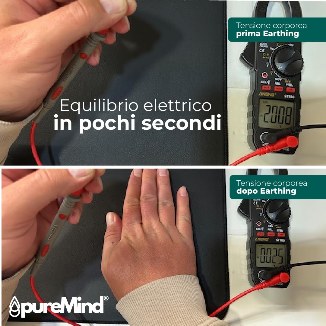 Tappetino Grounding 60 x 40 cm, per connessione a terra, per scrivania o pavimento, anti-stress + riposo e benessere Puremind