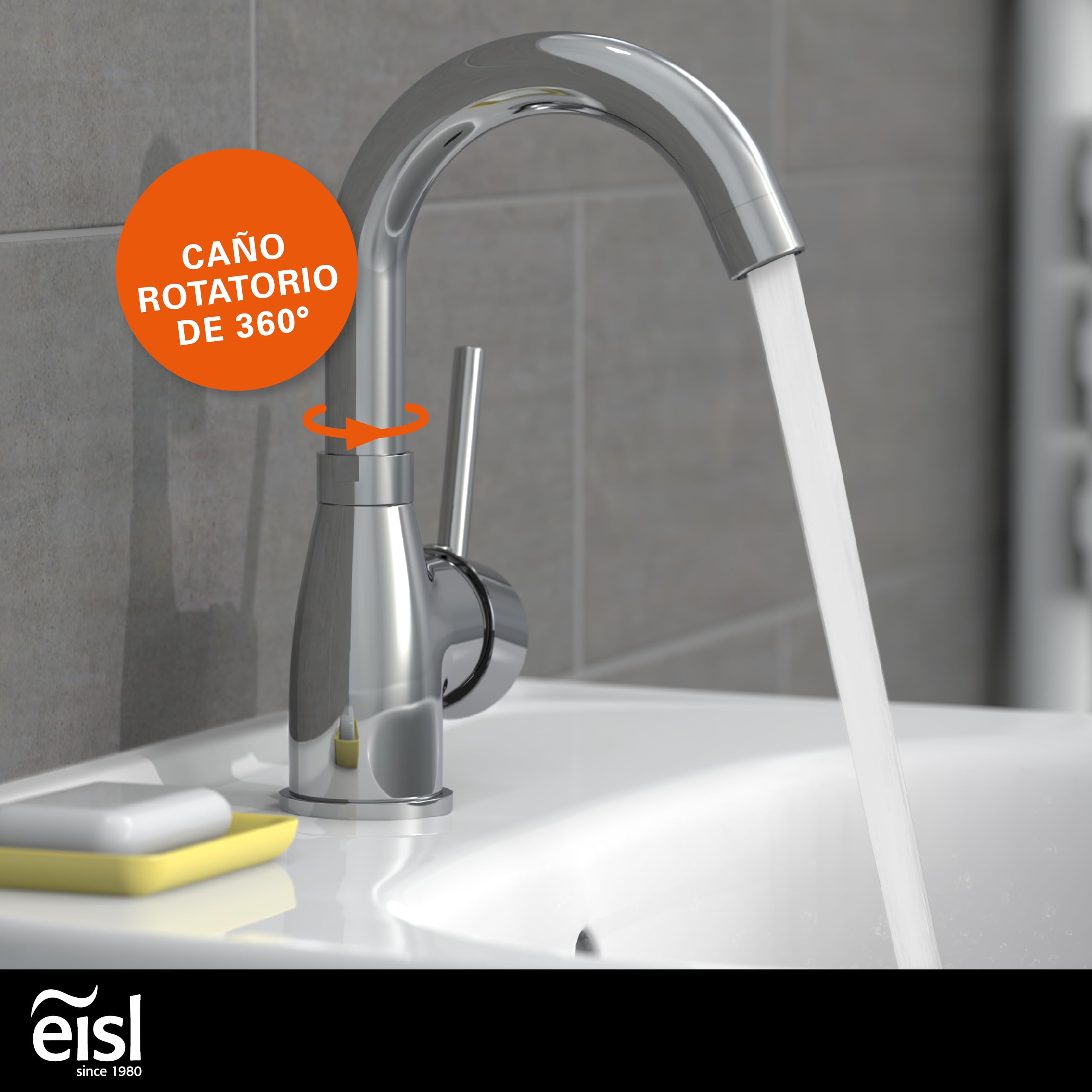 EISL Lavabo Futura NI075FUTCR de bajo Consumo, Grifo Giratorio 360° para baño, Mezclador Monomando, Cromo