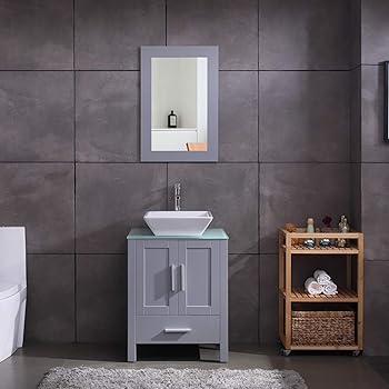 Amazon Com Eclife 24 Inch Modern Bathroom Vanity Units Cabinet And Sink Stand Pedestal With White Square Ceramic Vessel Sink With Chrome Bathroom Solid Brass Faucet And Pop Up Drain Combo A07b06 Kitchen