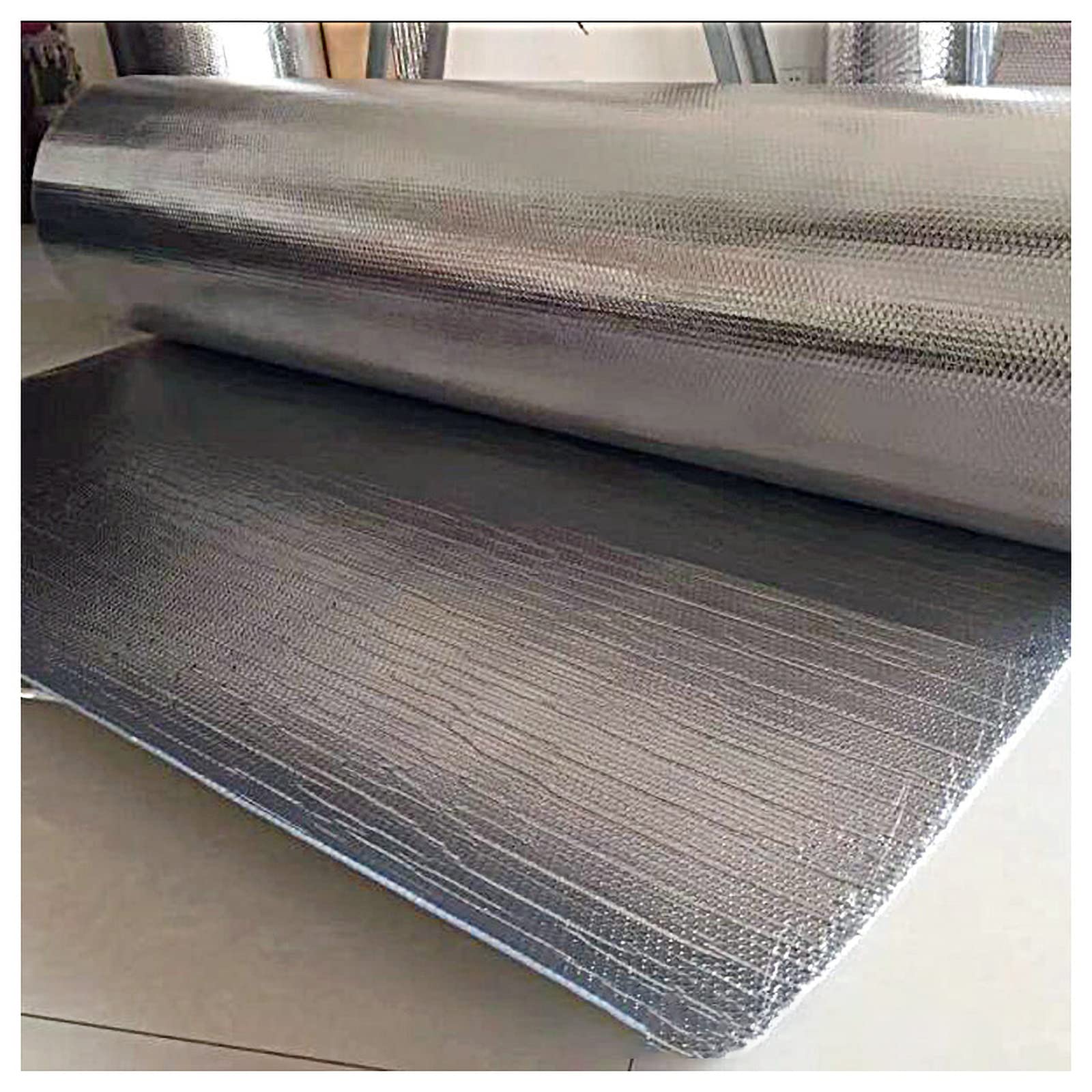 Rollo De Lámina Aislante Reflectante para Radiador, Rollo De Lámina Aislante Reflectante De Calor De Doble Cara para Automóviles, Barrera Radiante De 4-5 Mm con Burbujas (1X15M(3.2X49.2Ft))