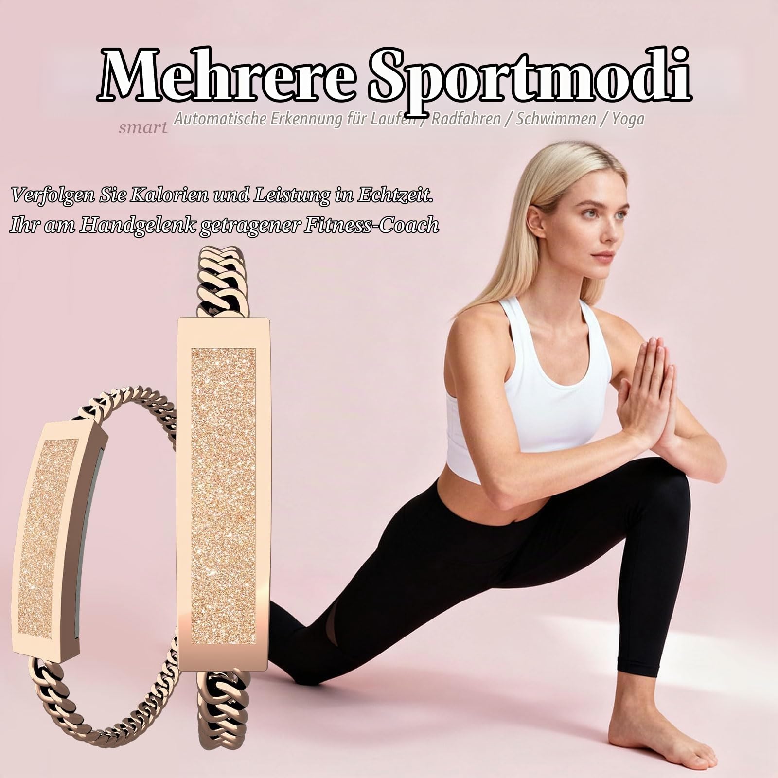 findtime Damen Smart Armkette Fitness Tracker Aktivitätstracker IP68 Wasserdicht Smartband Schmal Schrittzähler Schlaftracker Kalorienzähler Herzfrequenzmesser Dünn Kuba-Kette Design Gold