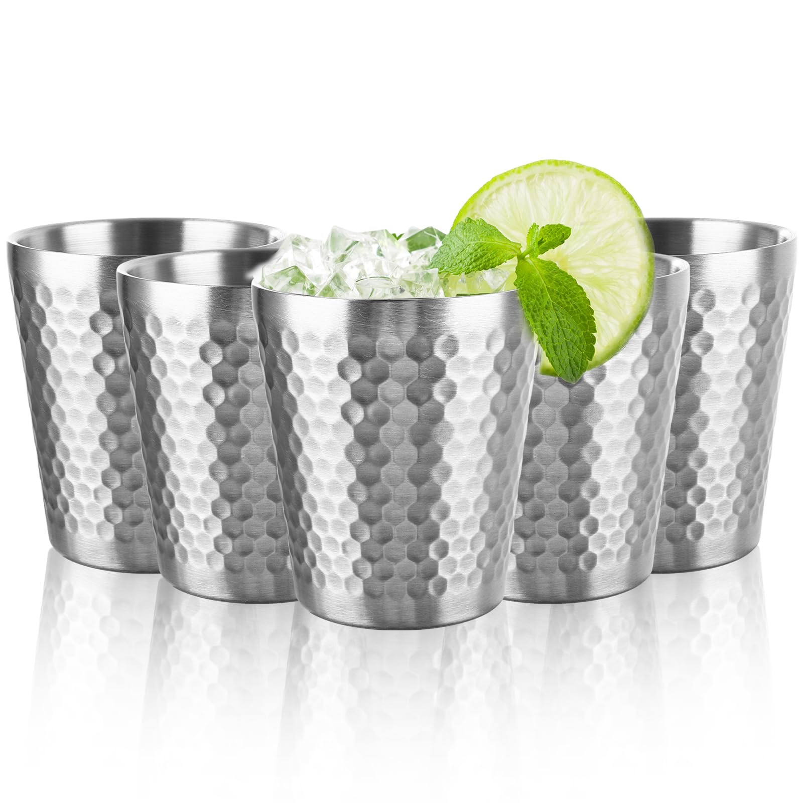 AHAQU 5PCS Stainless Steel Cups, 300ml/10oz Double Wall Metal Cup, Stackable Wine Tumbler, Shatterproof Drinking Mugs for Travel, Home, Party, Camping, Dishwasher Safe