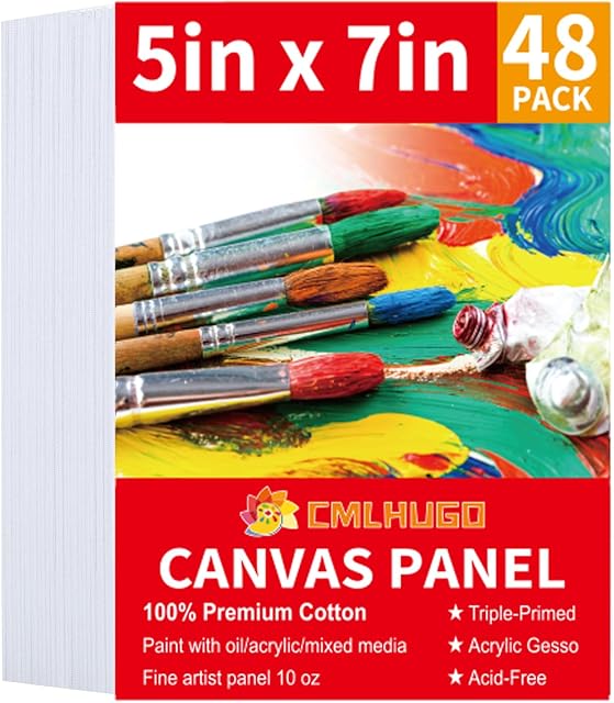 Paquet de 48 5x7 Tableaux de pouce vierge pour la peinture, Toiles de peinture d'art pour enfants, Primed 100% Panneaux de toile de coton pour l'huile acrylique Aquarelle Tempera Paints