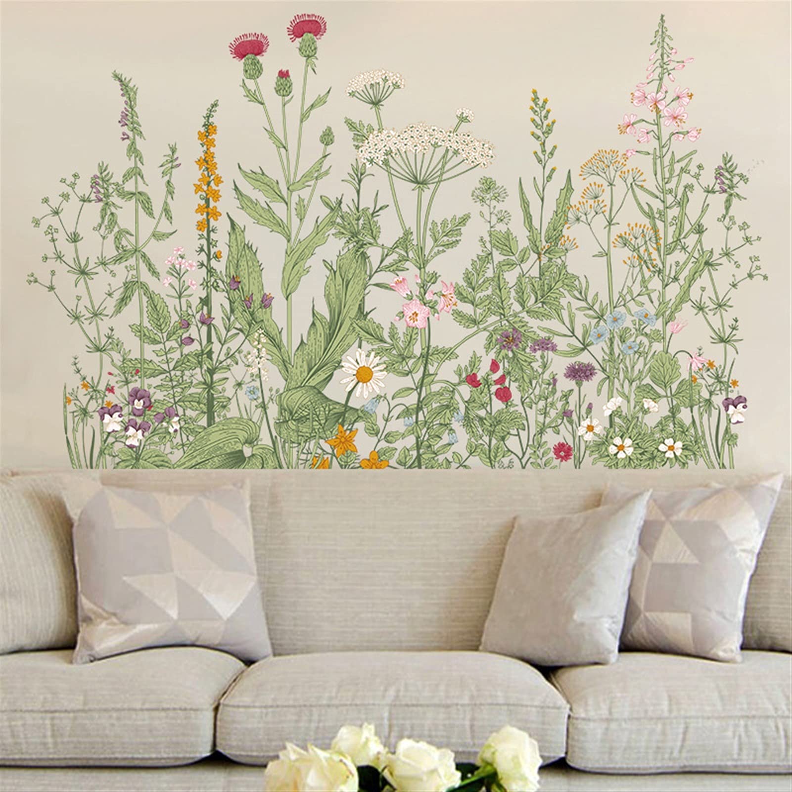Adesivi ​Murali Wall Sticker Fiore pianta di Erbe di Campo Wall Sticker Soggiorno Camera da Letto PVC. Sfondo Wallpaper (Size : 60x90cm)