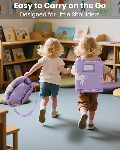 Miniatura 2 de Primlect Tapete para siesta para niños pequeños con almohada extraíble y manta de franela, saco de dormir portátil para niños, fácil de llevar,