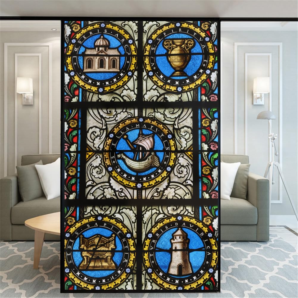 Xijier No Glue Decorative Privacy Frosted Window Film Classical Style Glass Door Window Covering Window Decals Window Sticker for Home Office 89x140cm(35