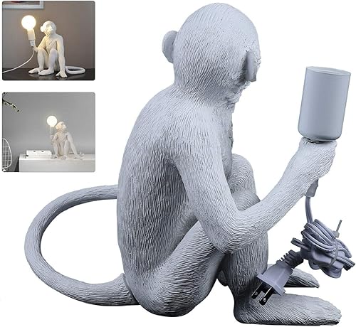 Miniatura 4 de Lámparas de escritorio de resina con diseño de mono moderno, iluminación creativa de mesa con cable enchufable para sala de estar, dormitorio,