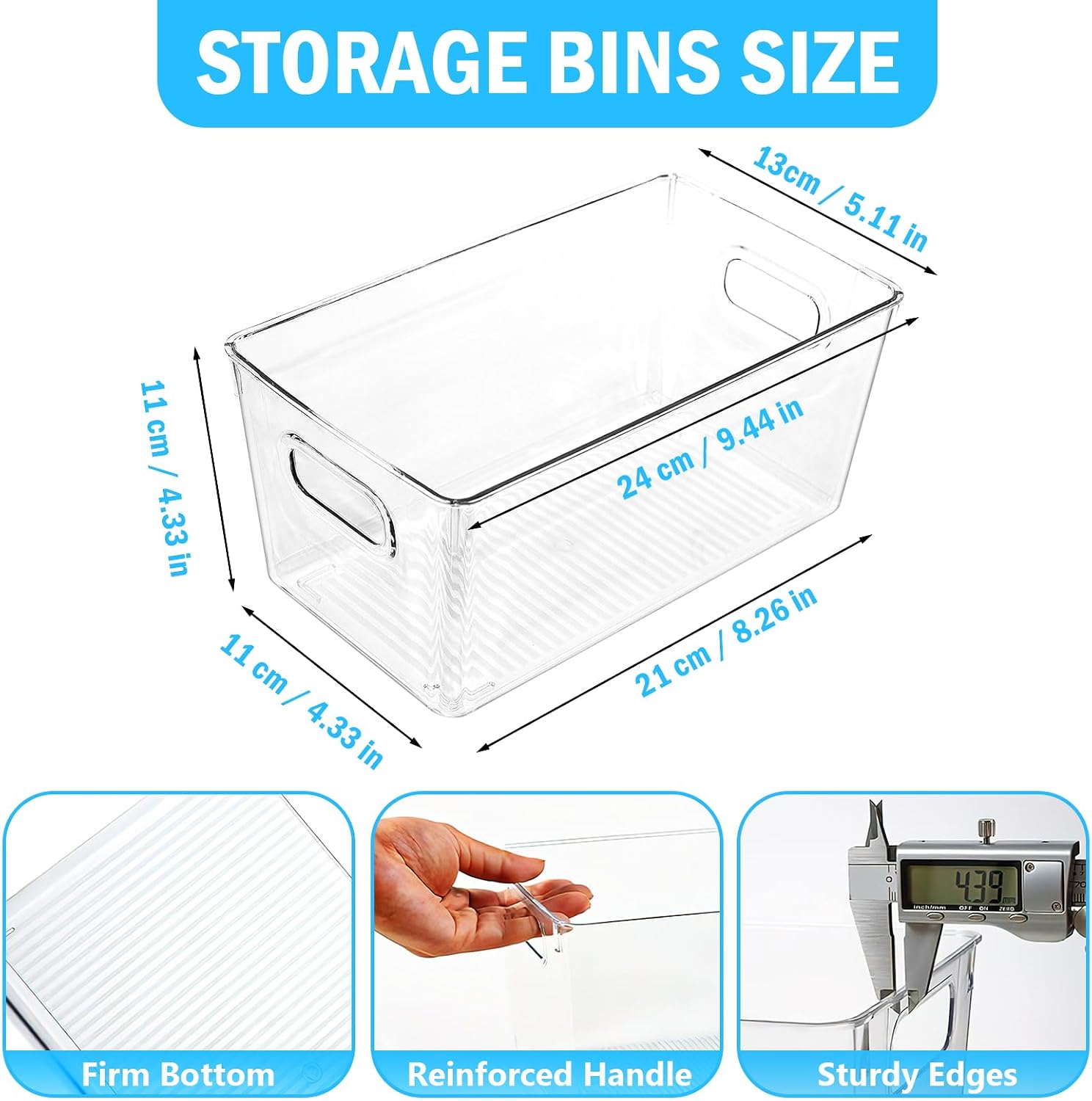 10 Pcs Clear Plastic Storage Bins,Pantry Organizer Bins with Handles Storage Containers Stackable for Kitchen Freezer Cabinet Closet Bathroom Under Sink,9'' L x 5''W x 4.3''H